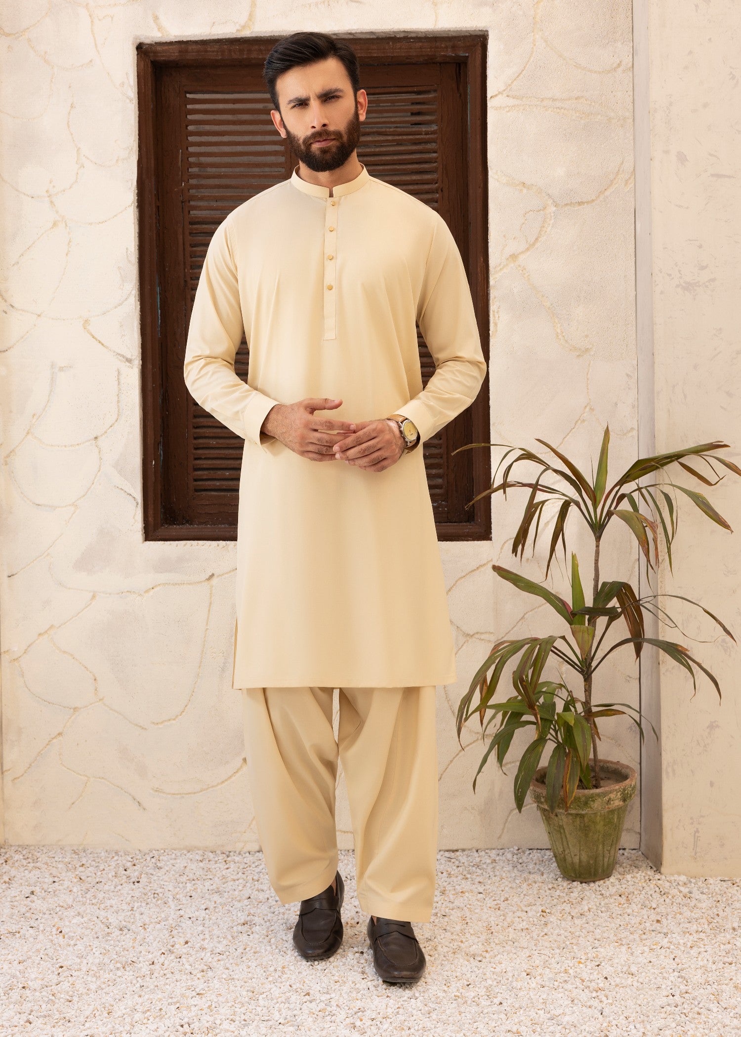 wash & wear Shalwar Kameez in Buttercream