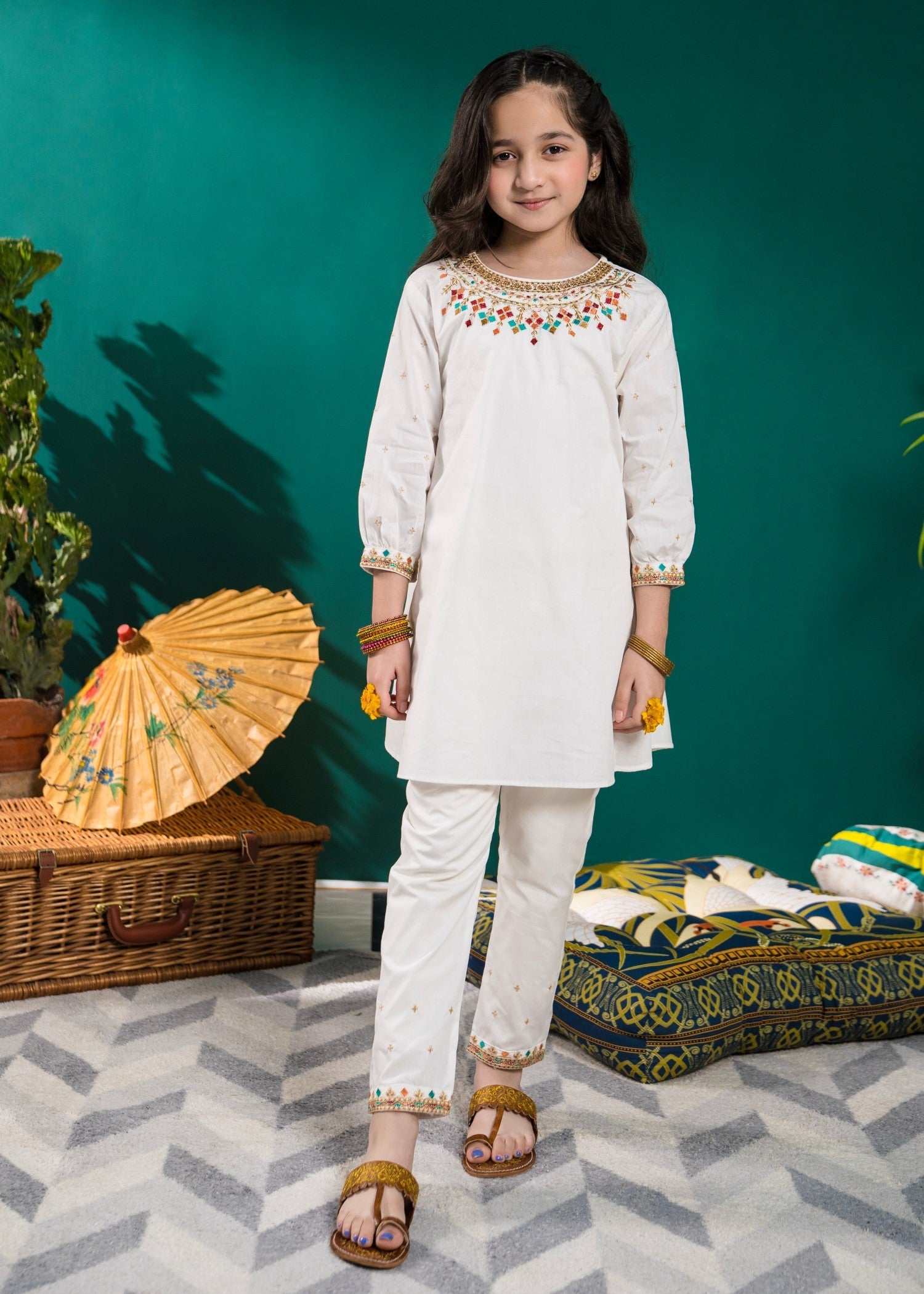 cotton Short Frock in Off-white