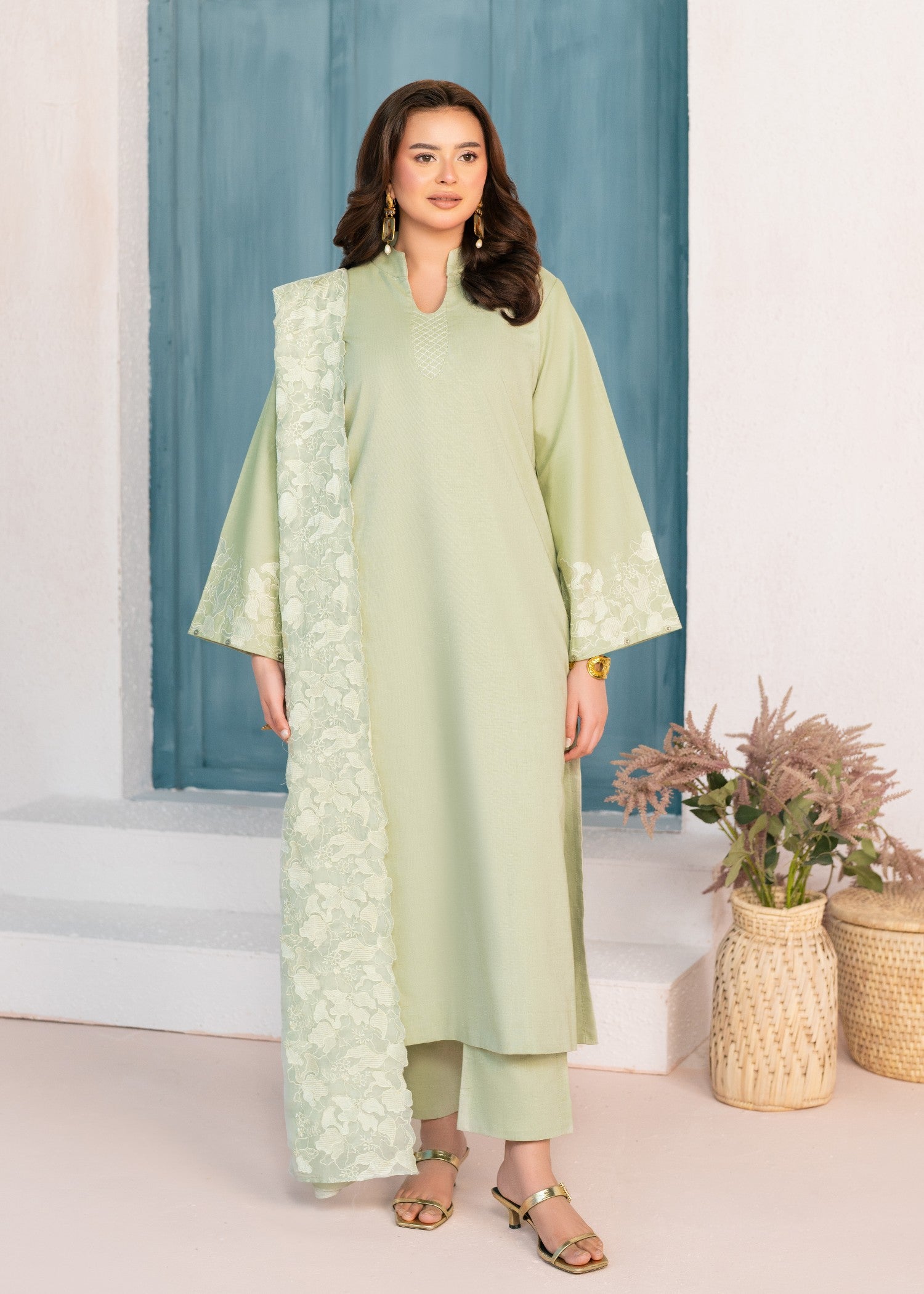 irish linen Kurta Set in Mint green