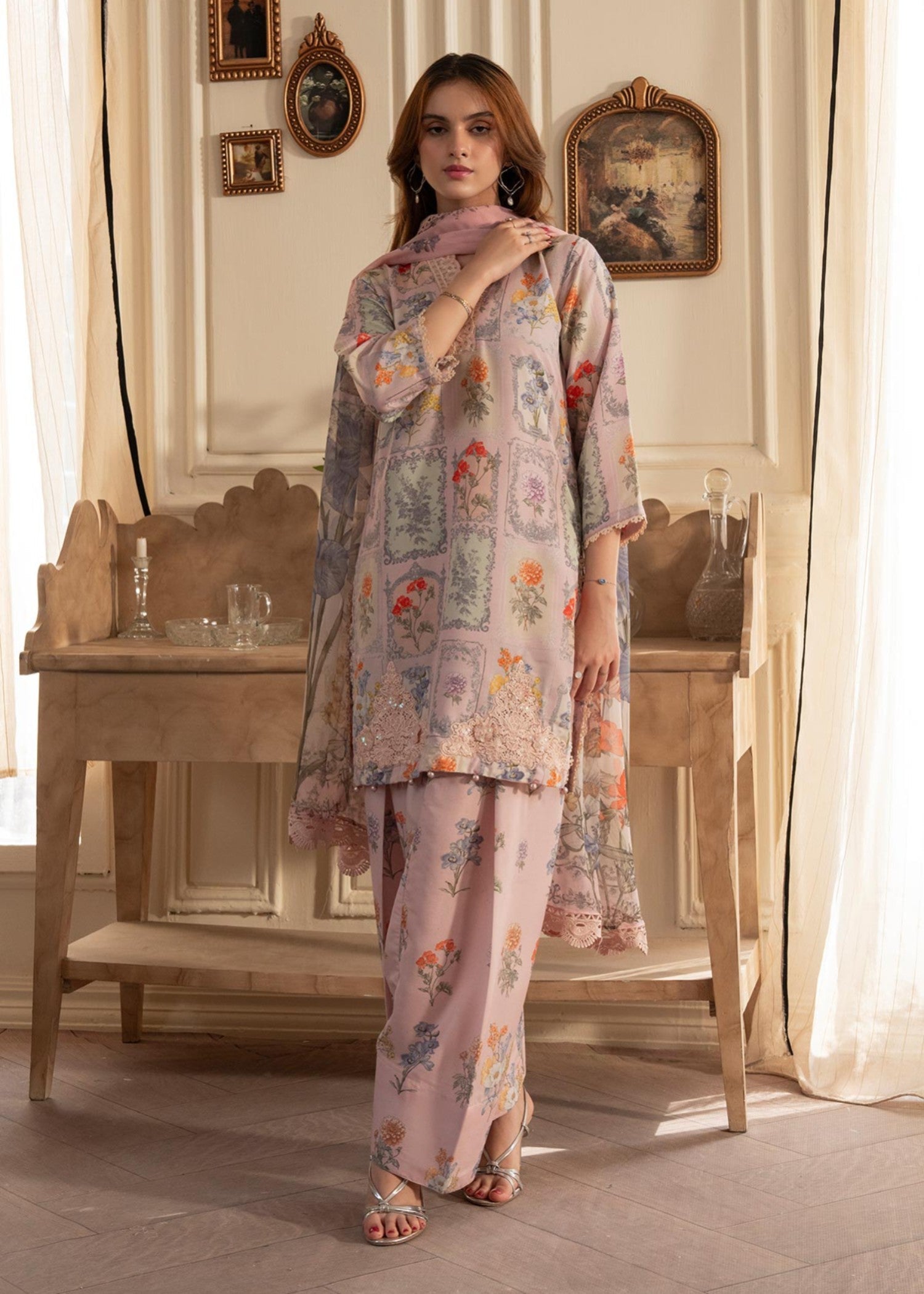 silk finish lawn Kurta Set in Baby pink, powder blue, mint green