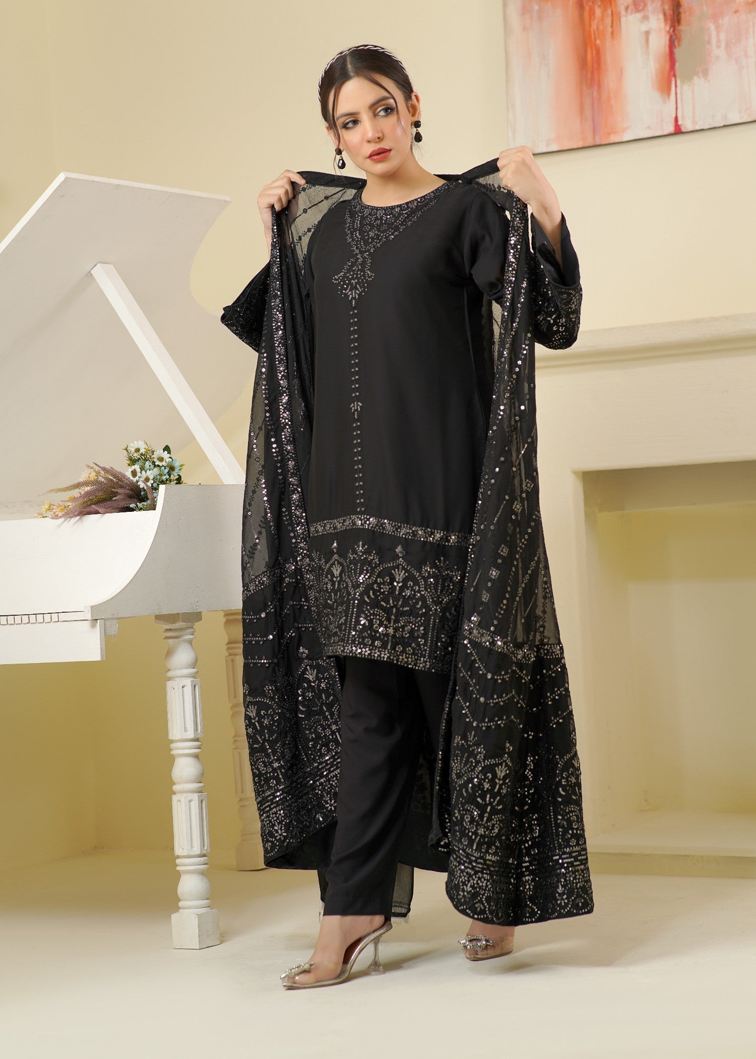 chiffon Gown in Black