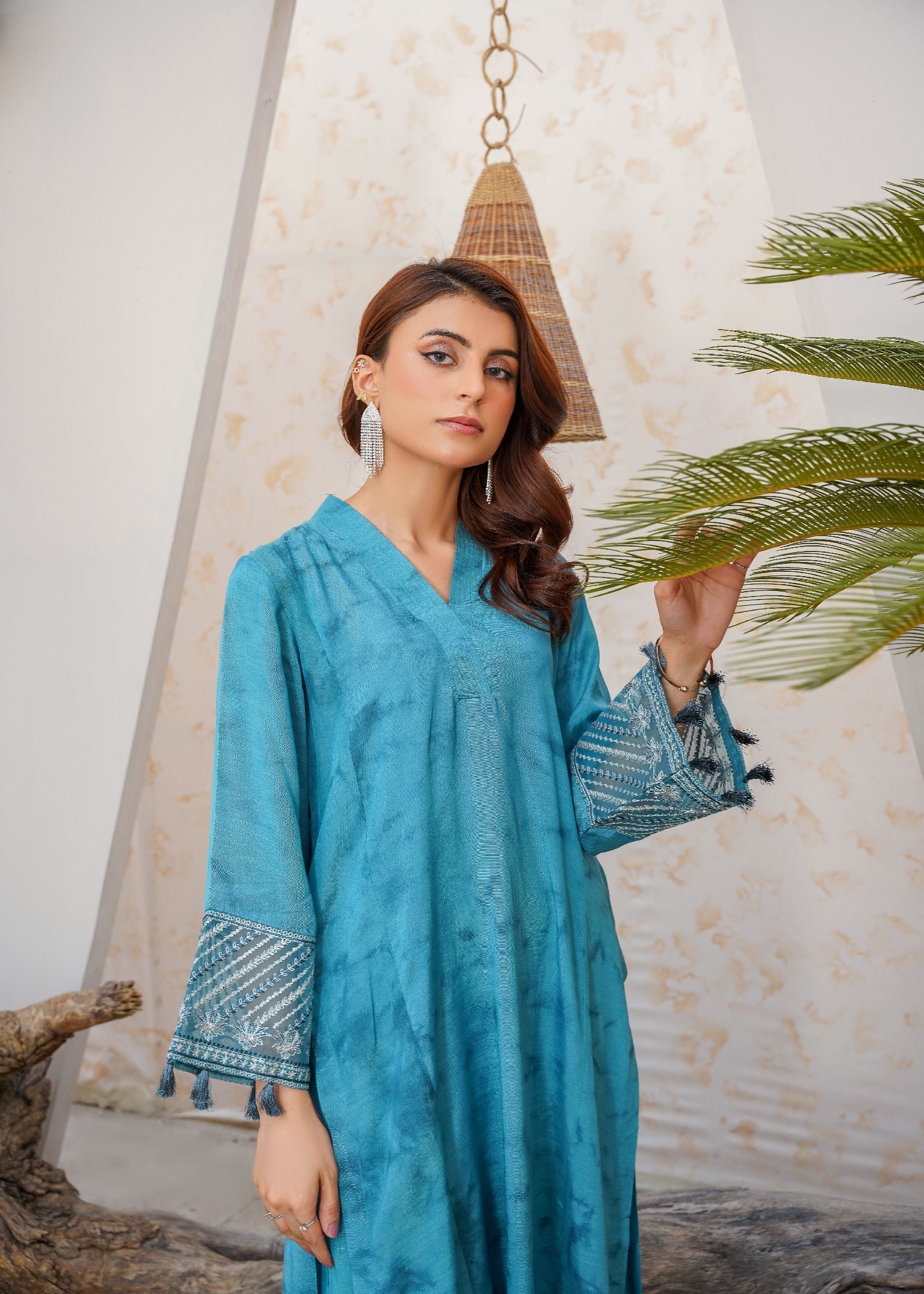 bemberg crinkle chiffon Kurta Set in Sky blue