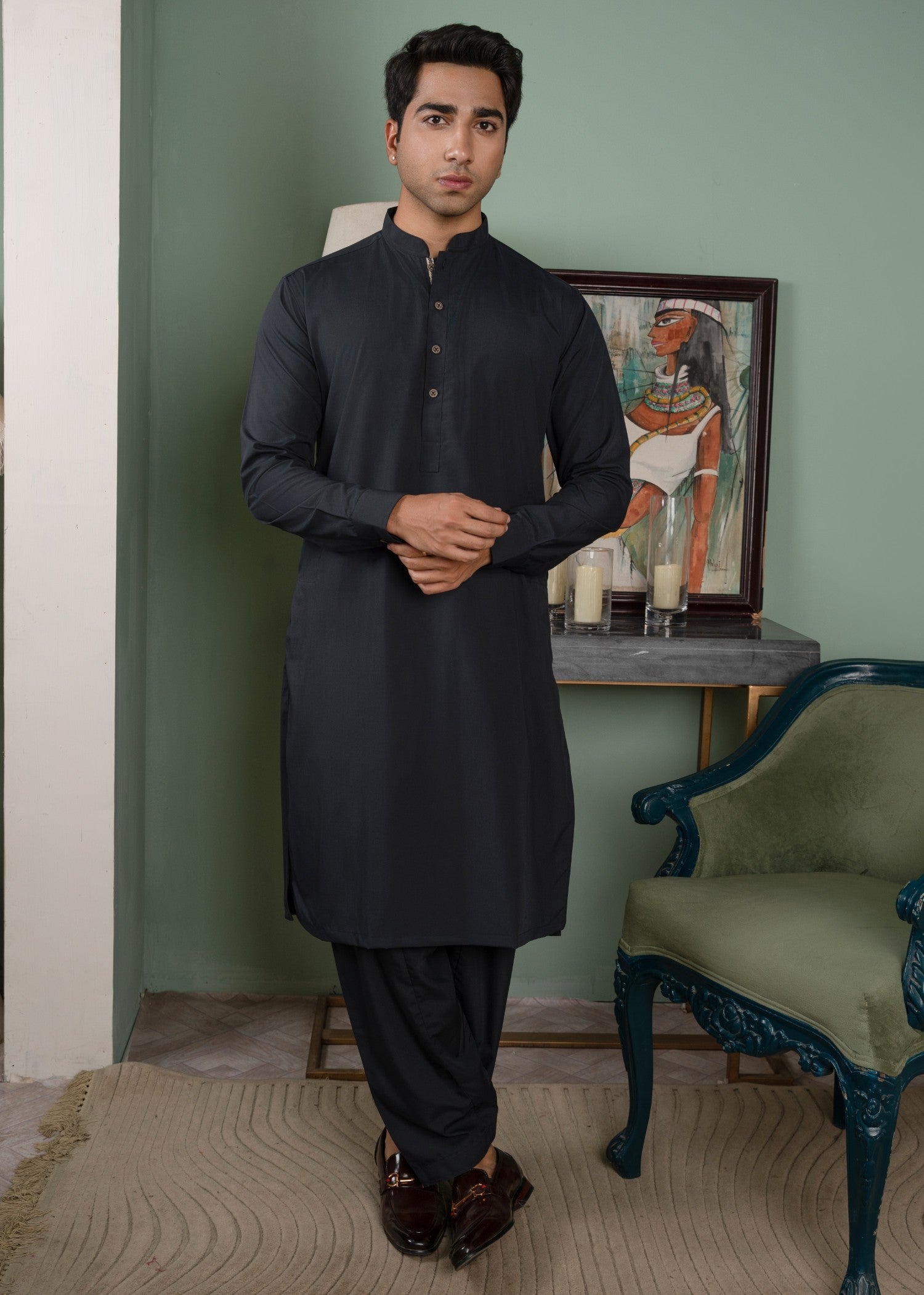 wash & wear Shalwar Kameez in Charcoal black