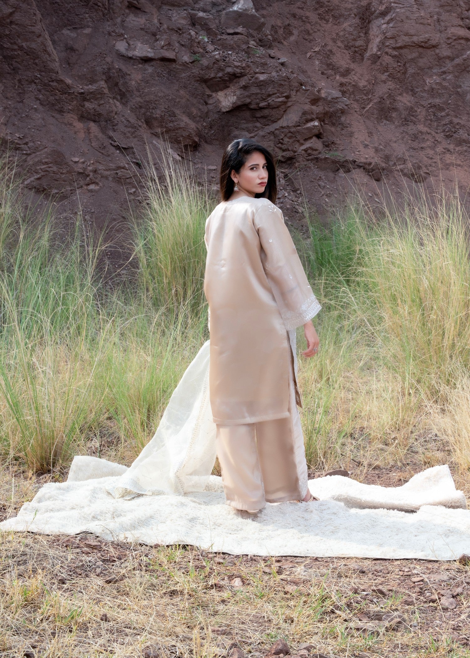 cotton silk Kurta Set in Wheat
