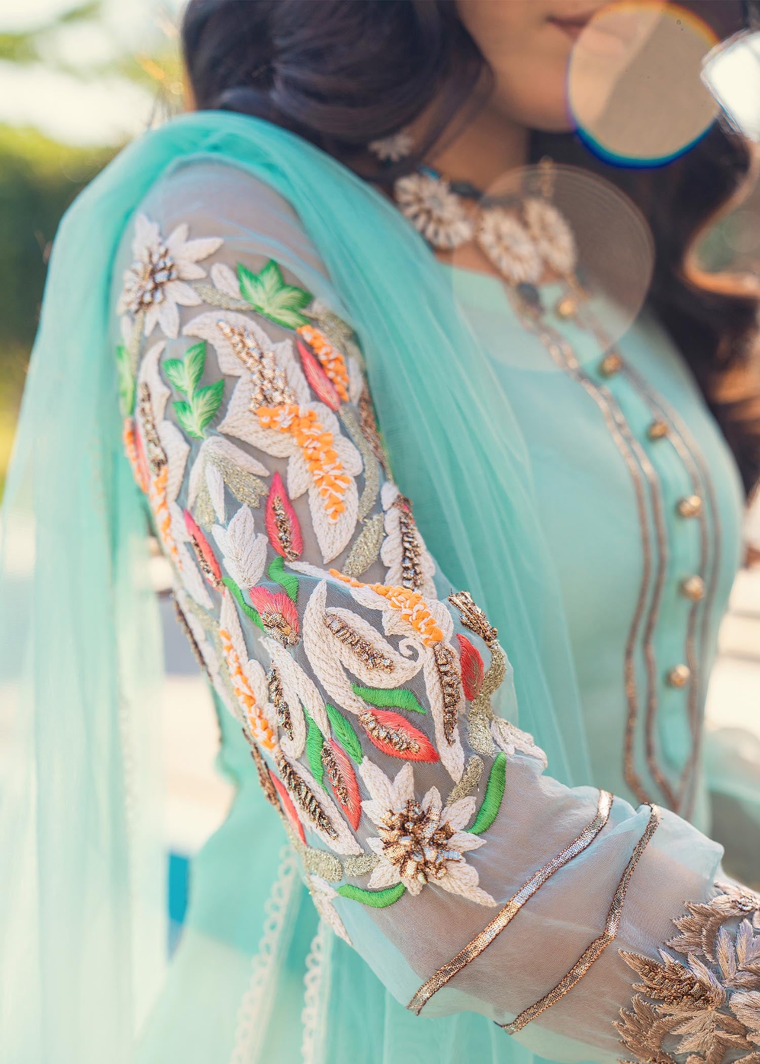 organza Kurta Set in Light cyan