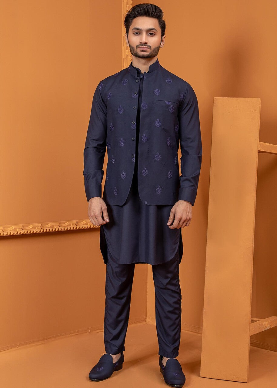 wash & wear Waistcoat in Blue by Ahmad Raza