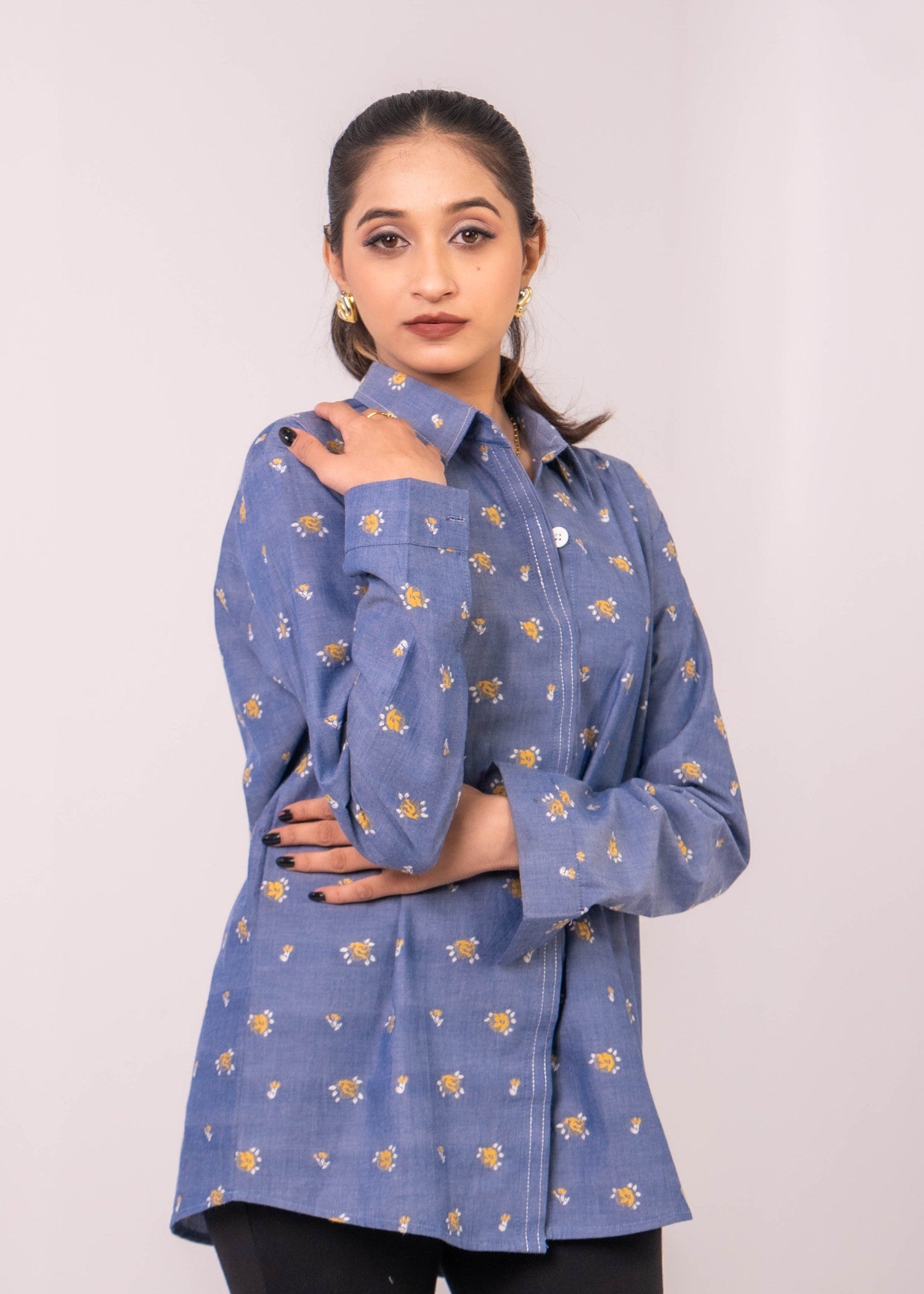 chambray Top in Steel blue