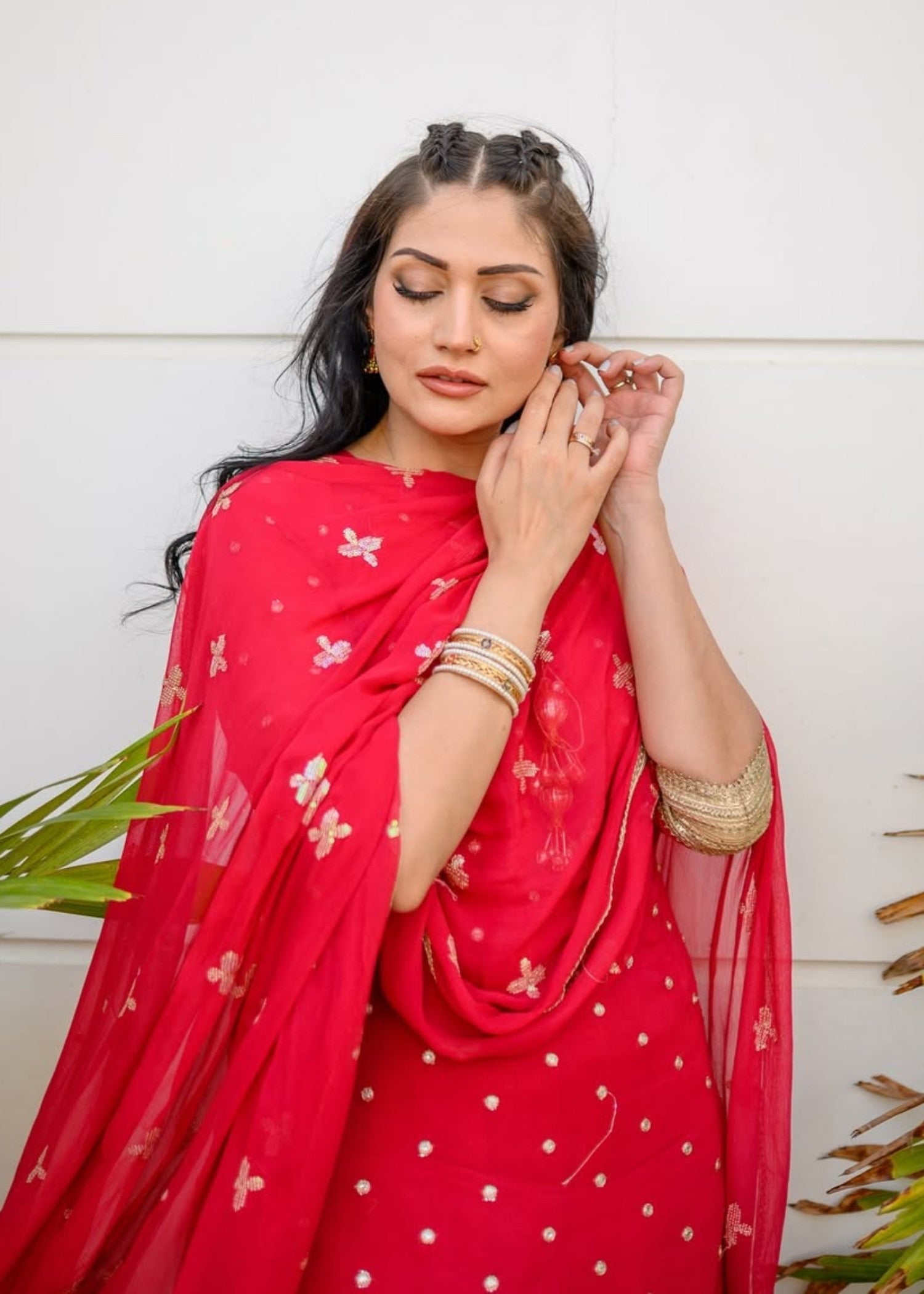 bemberg crinkle chiffon Sharara in Shocking pink
