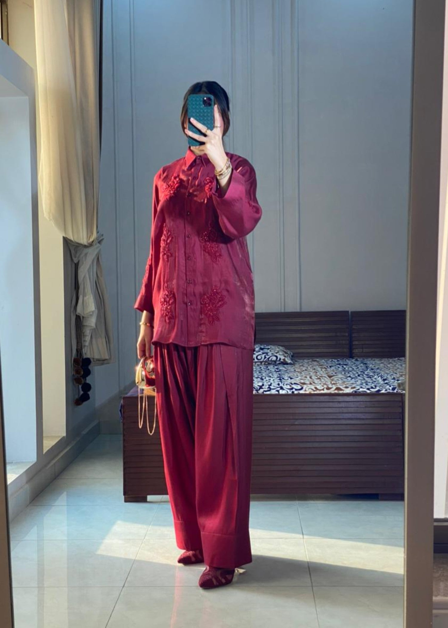 cotton silk Kurta Set in Wine red
