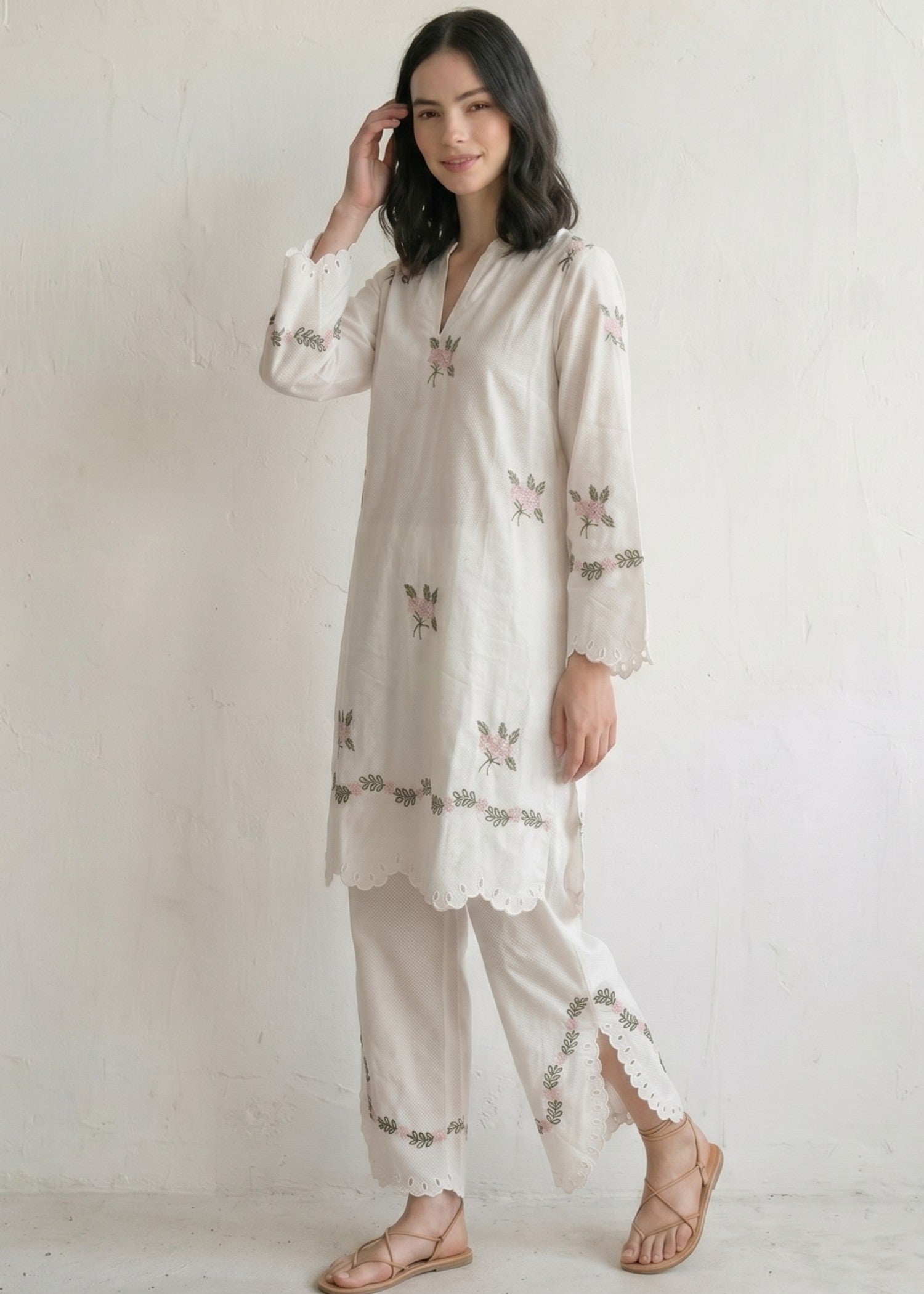 cotton jacquard Co Ord Sets in Ivory