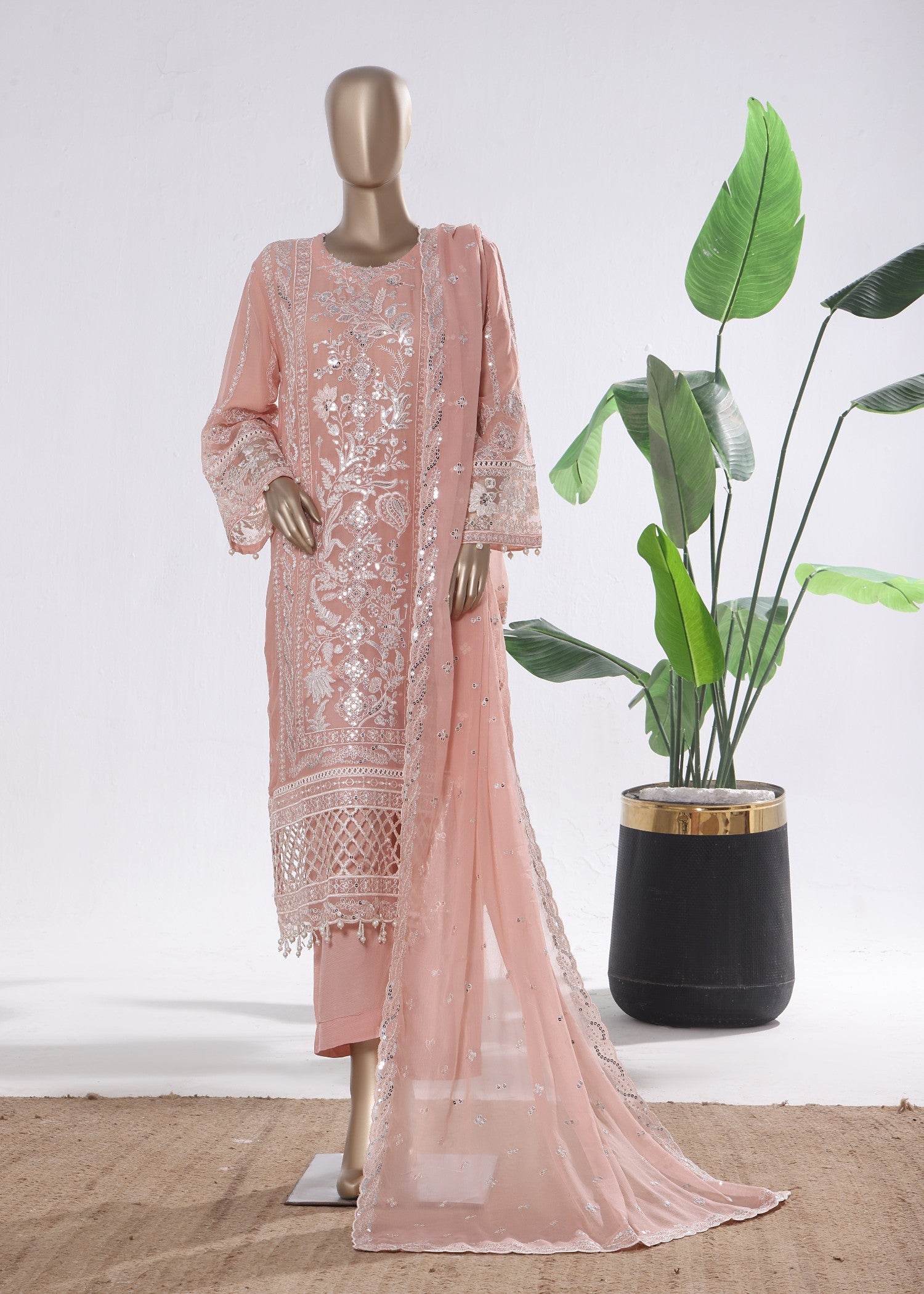 polyester chiffon Kurta Set in Apricot orange