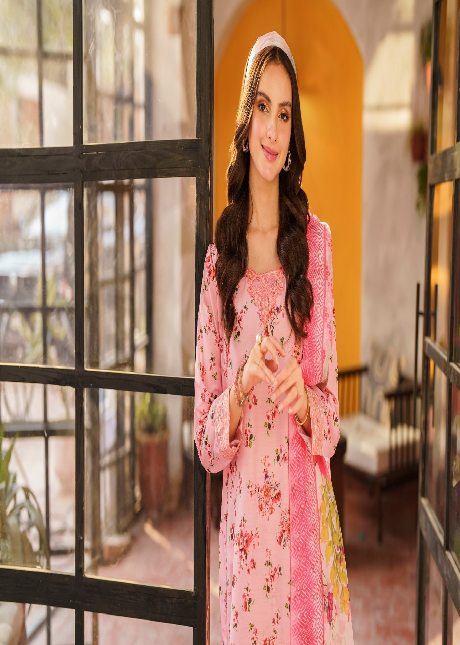 swiss lawn Pishwas in Pink