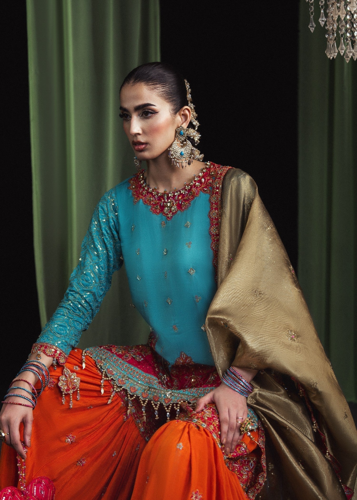 tussar silk Gharara in Sky blue