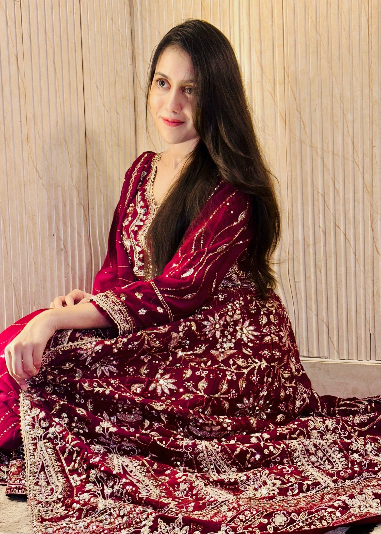 bemberg crinkle chiffon Maxi in Maroon