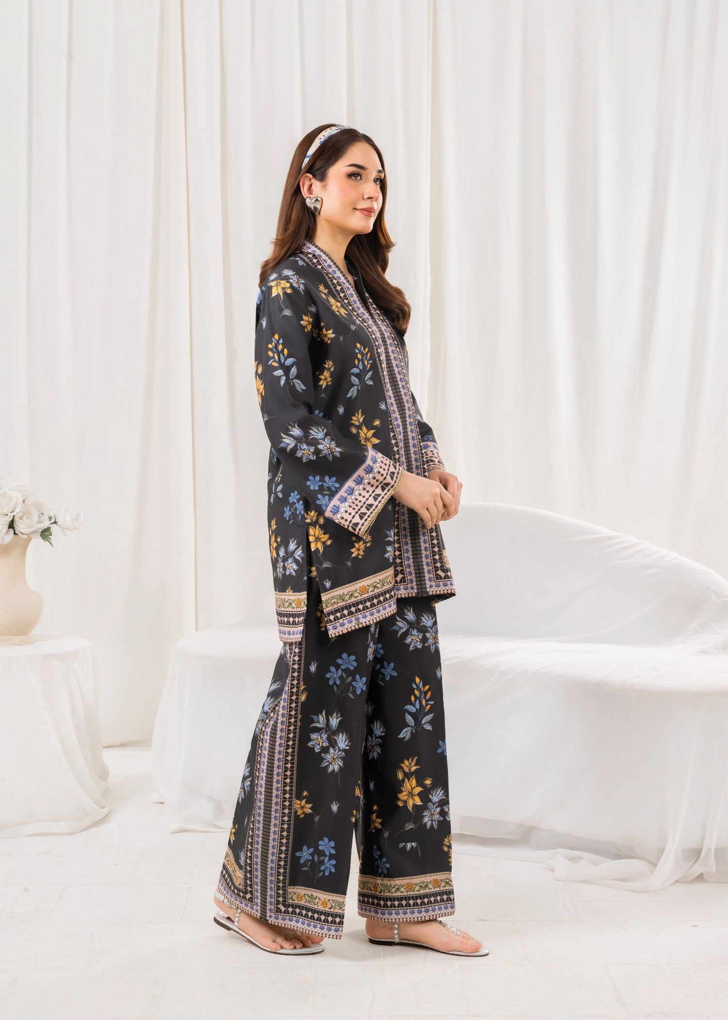 poly lawn Co Ord Sets in Black, yellow