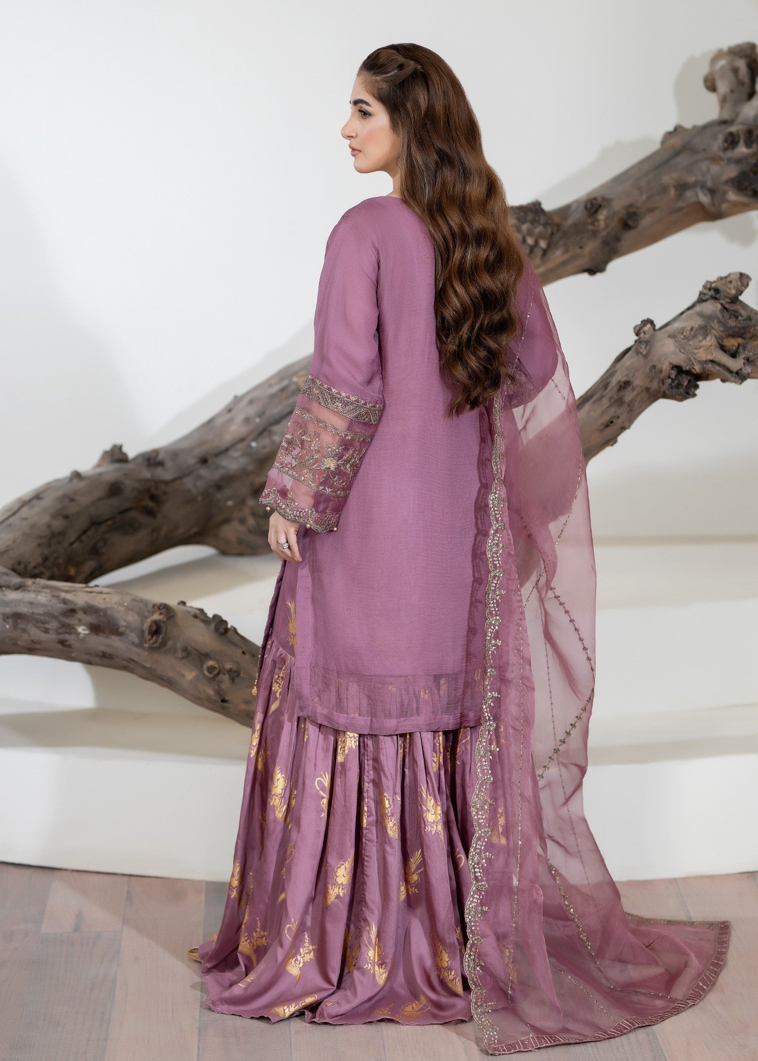 chiffon Gharara in Mauve pink