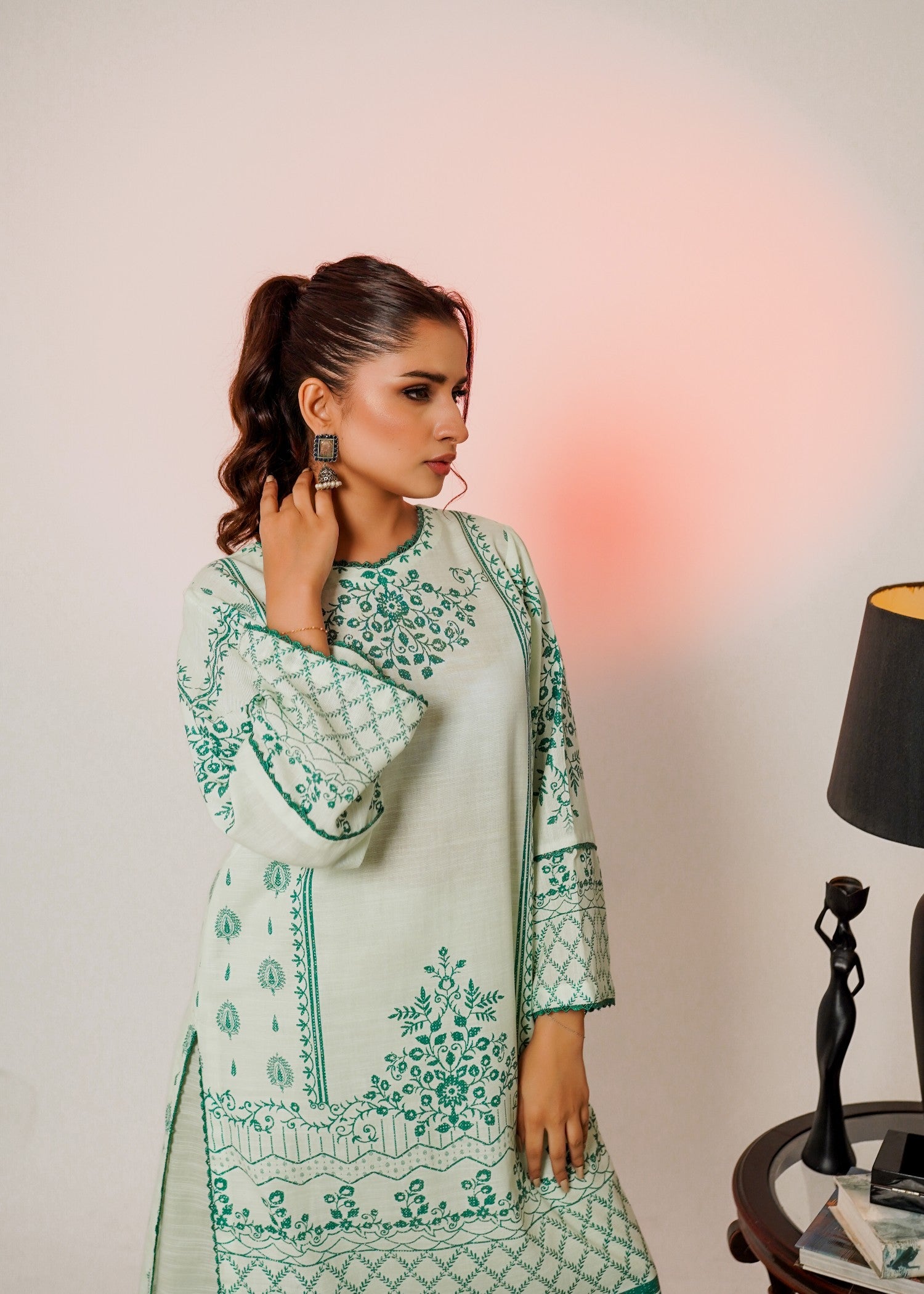 khaddar Kurta Set in Tea green