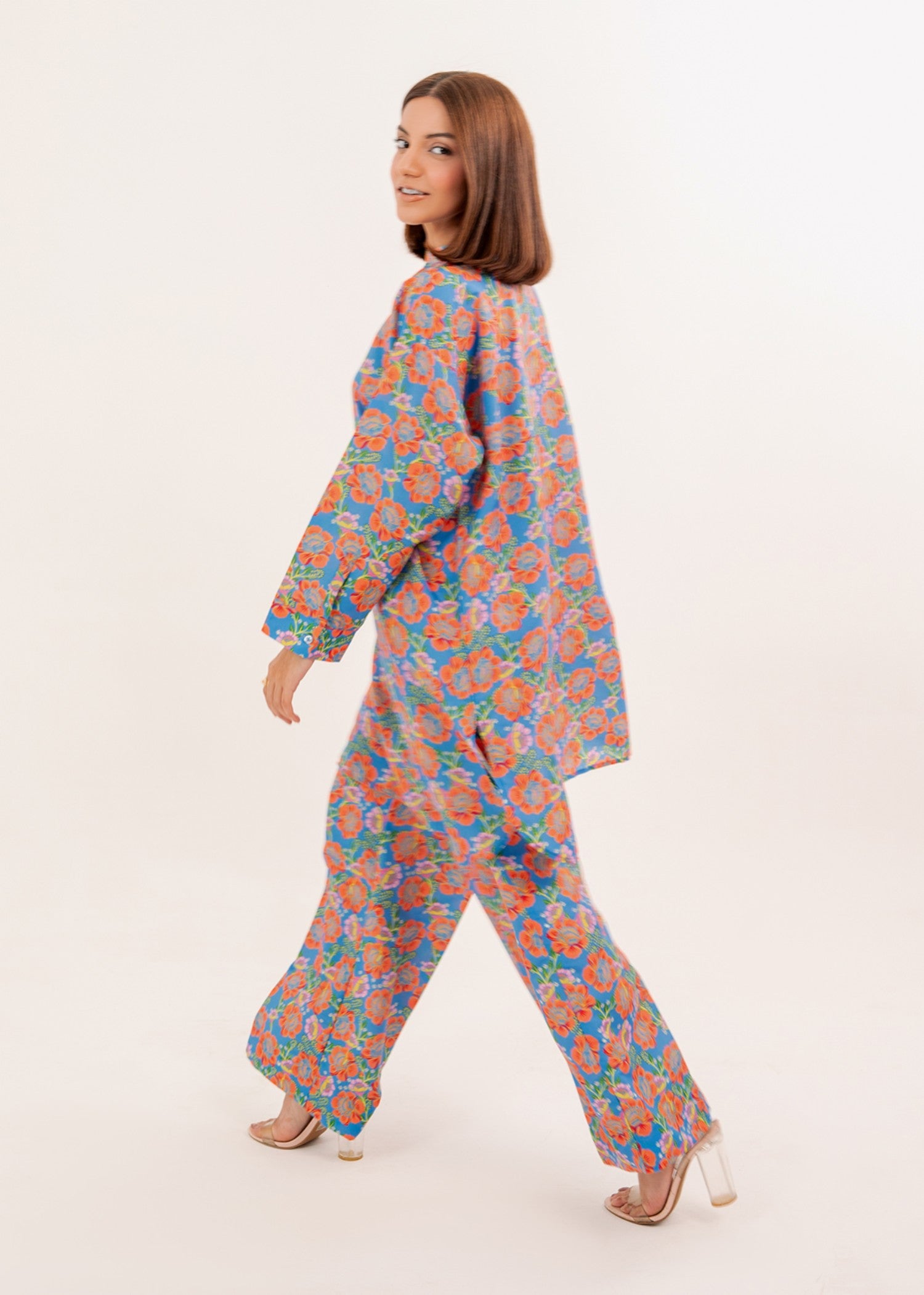 silk finish lawn Co Ord Sets in Blue