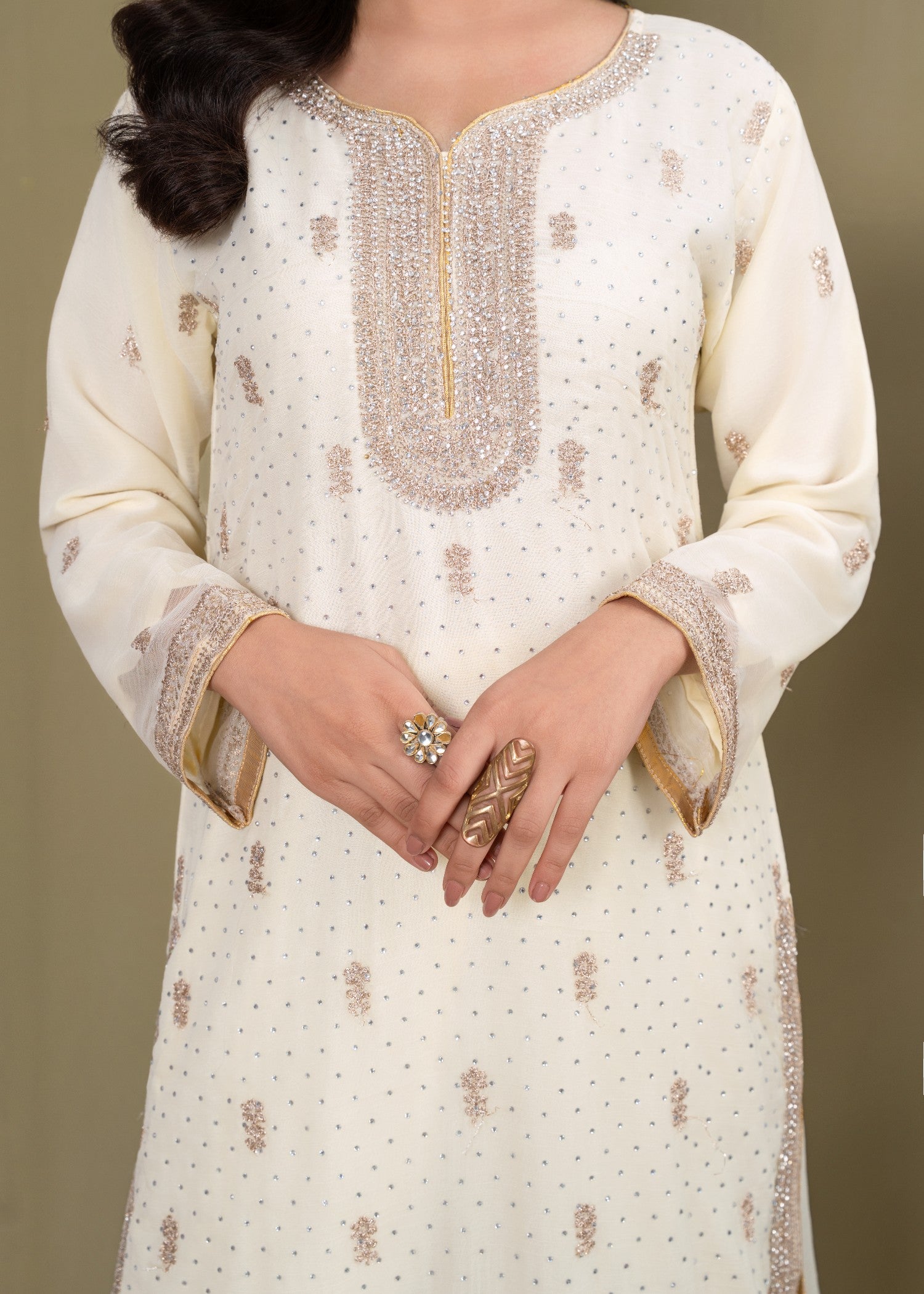 chiffon Gharara in Cream