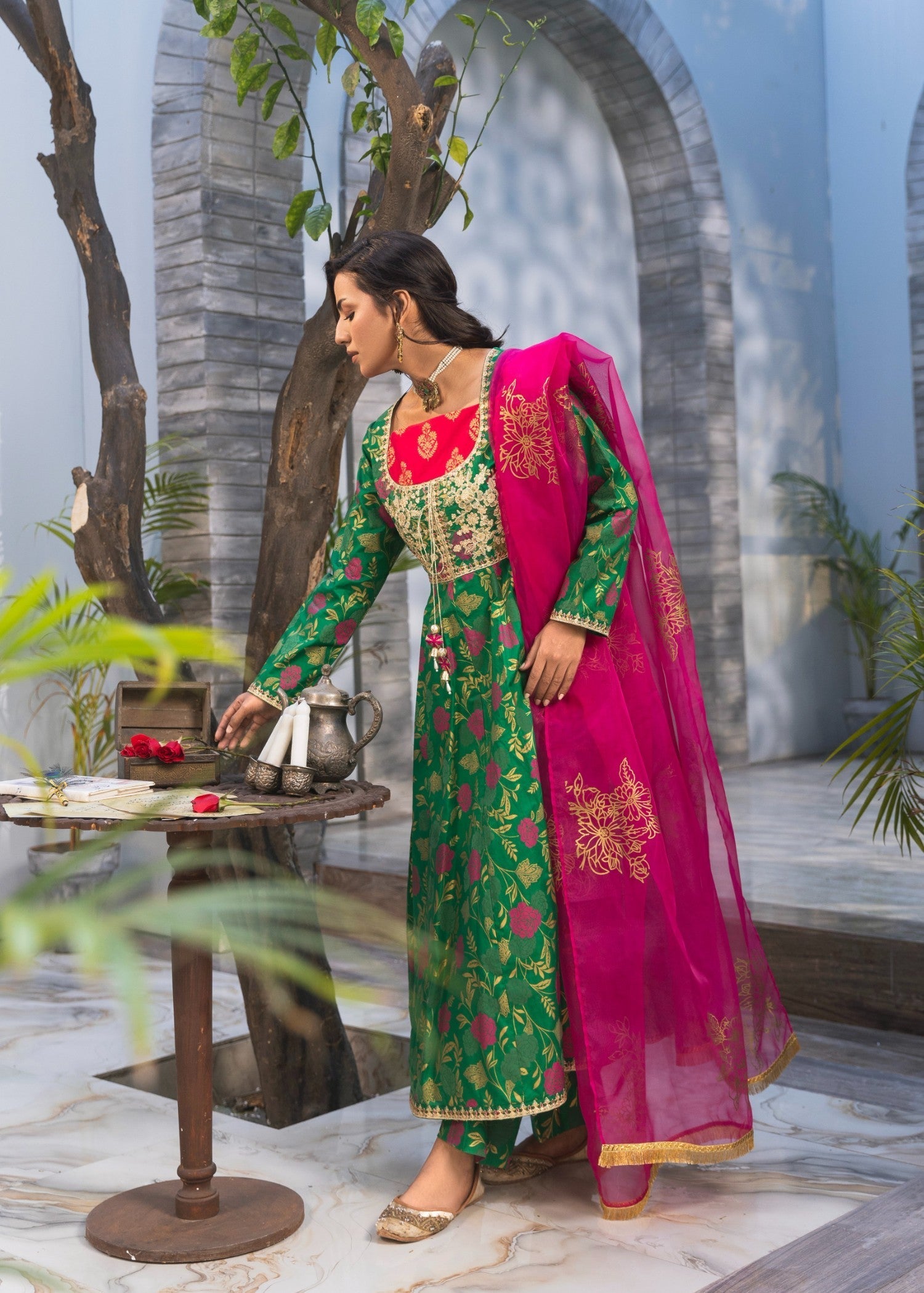cotton Pishwas in Green
