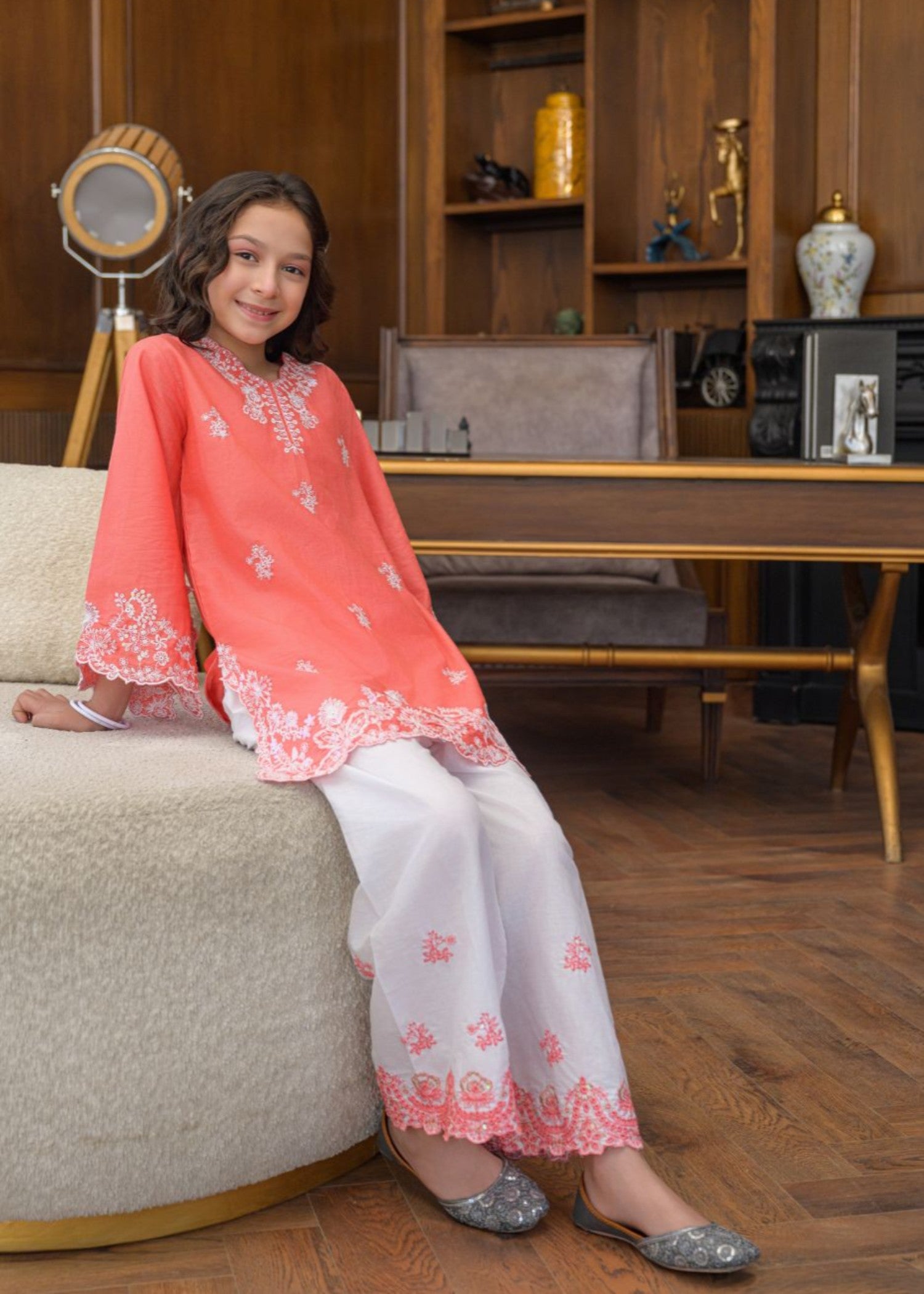 lawn Kurta Set in Salmon pink