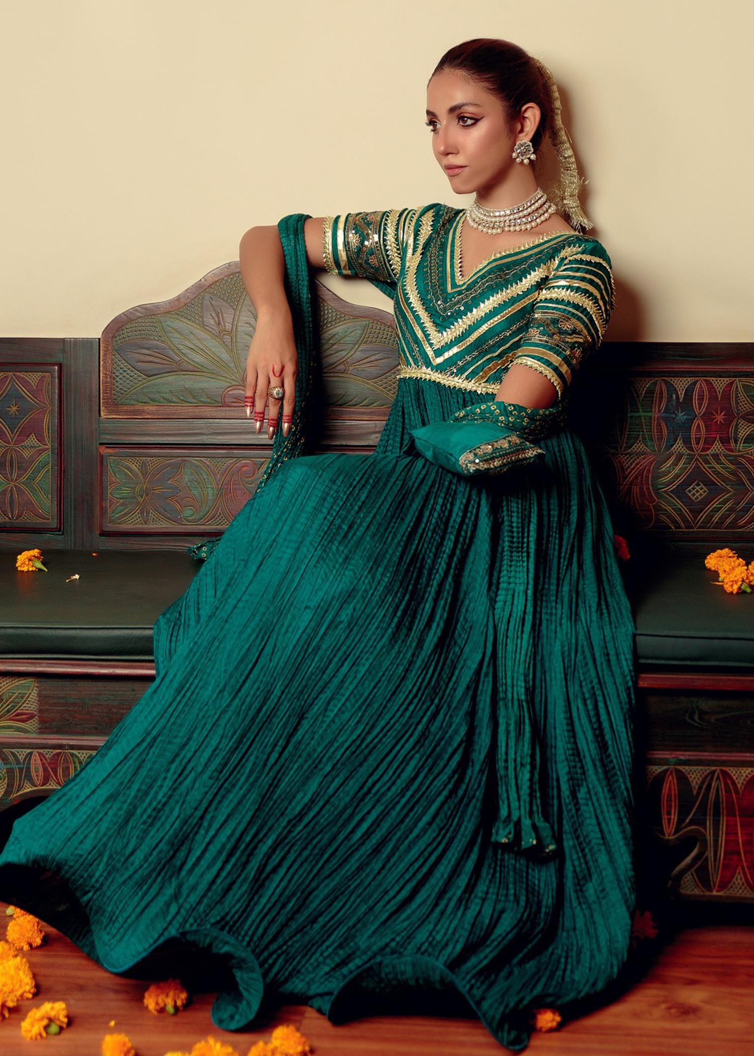silk Pishwas in Green