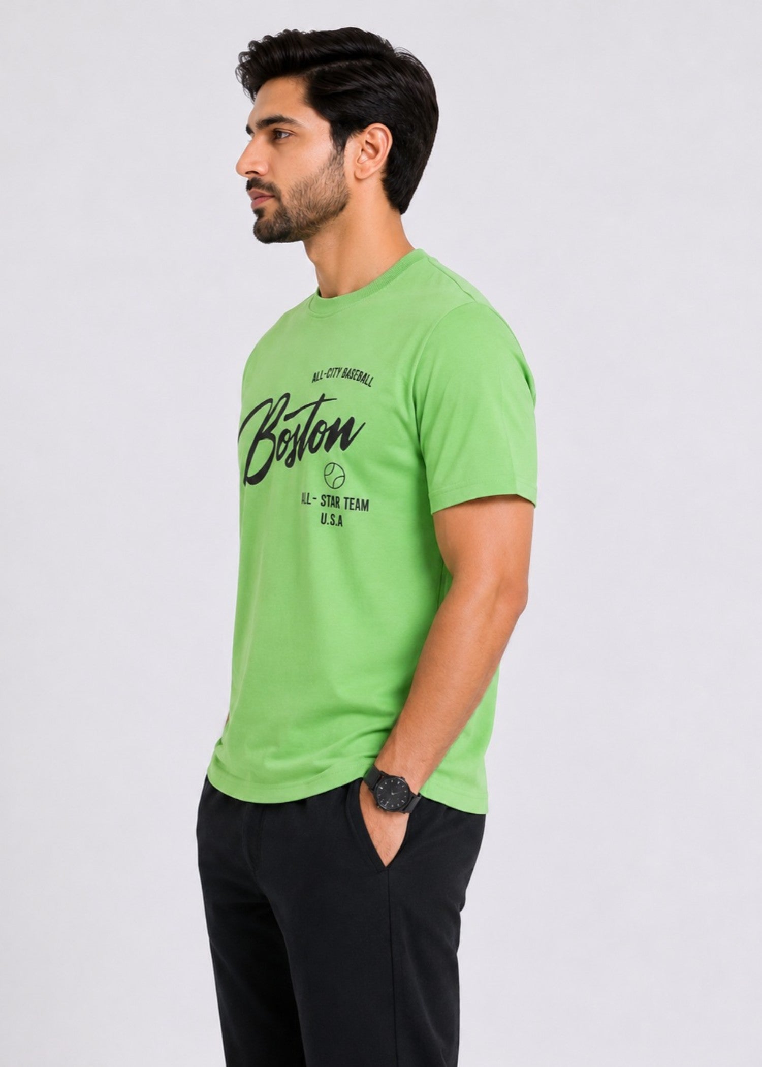 cotton T Shirt in Yellow green by Imagination Apparel
