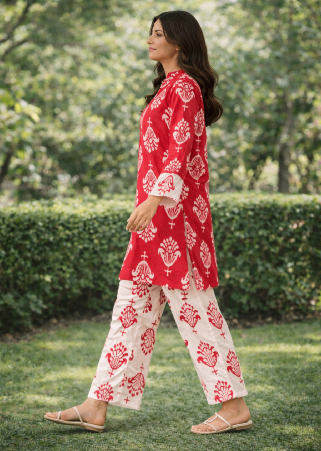 linen Co Ord Sets in White, red