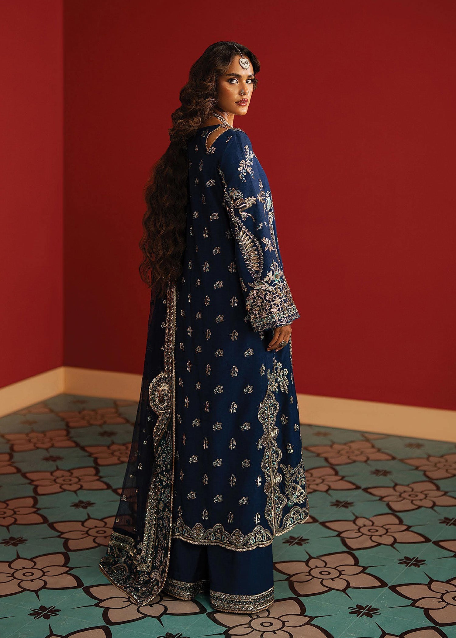 raw silk Unstitched in Navy blue