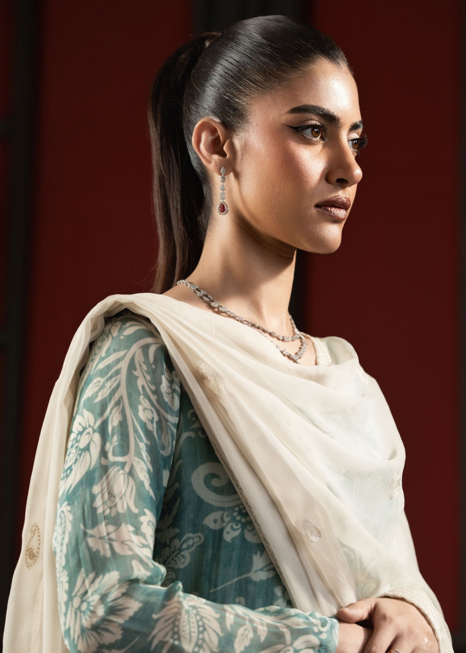 chiffon Pishwas in Frost blue