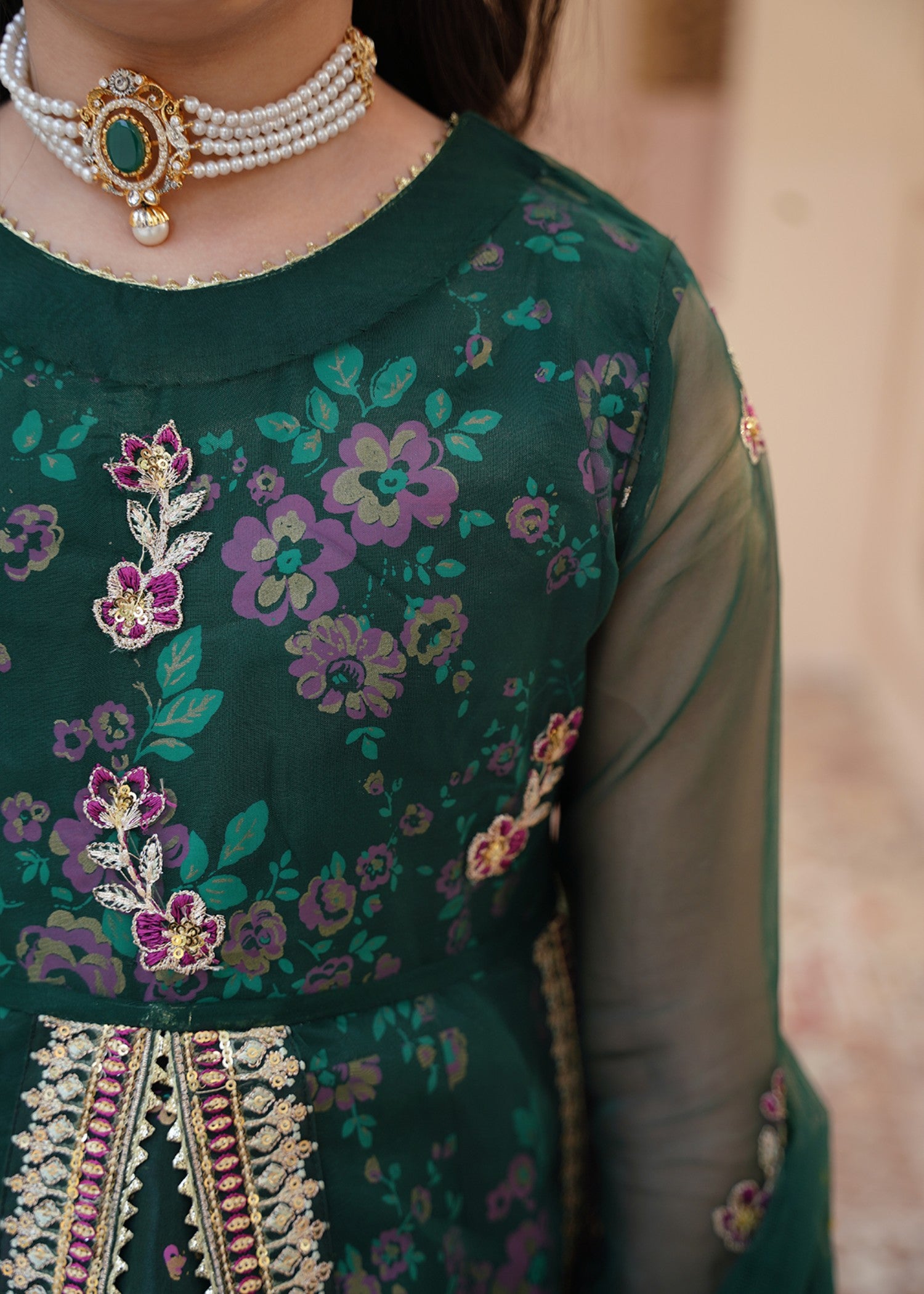 silk Pishwas in Forest green