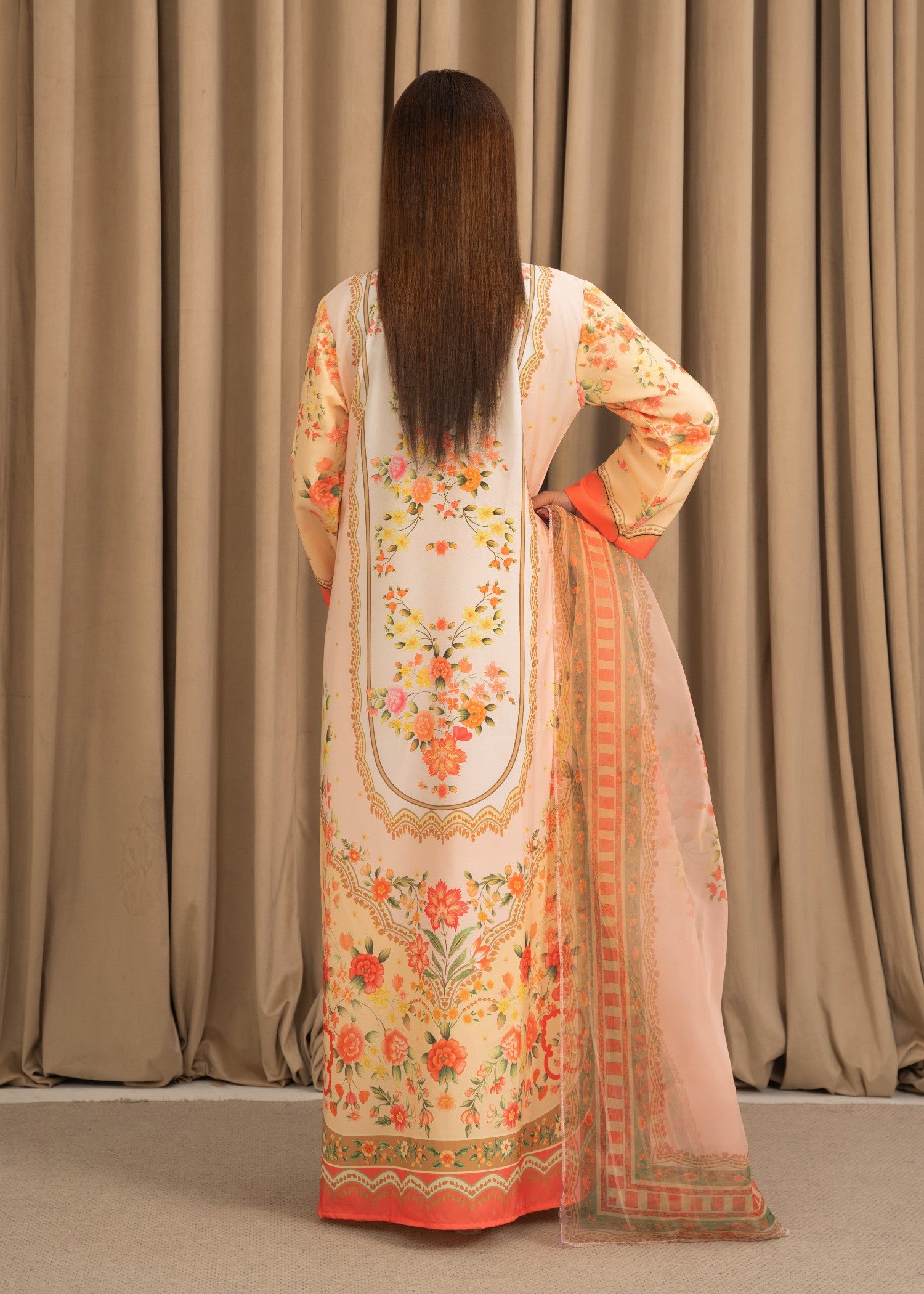 silk crepe Kurta Set in Orange