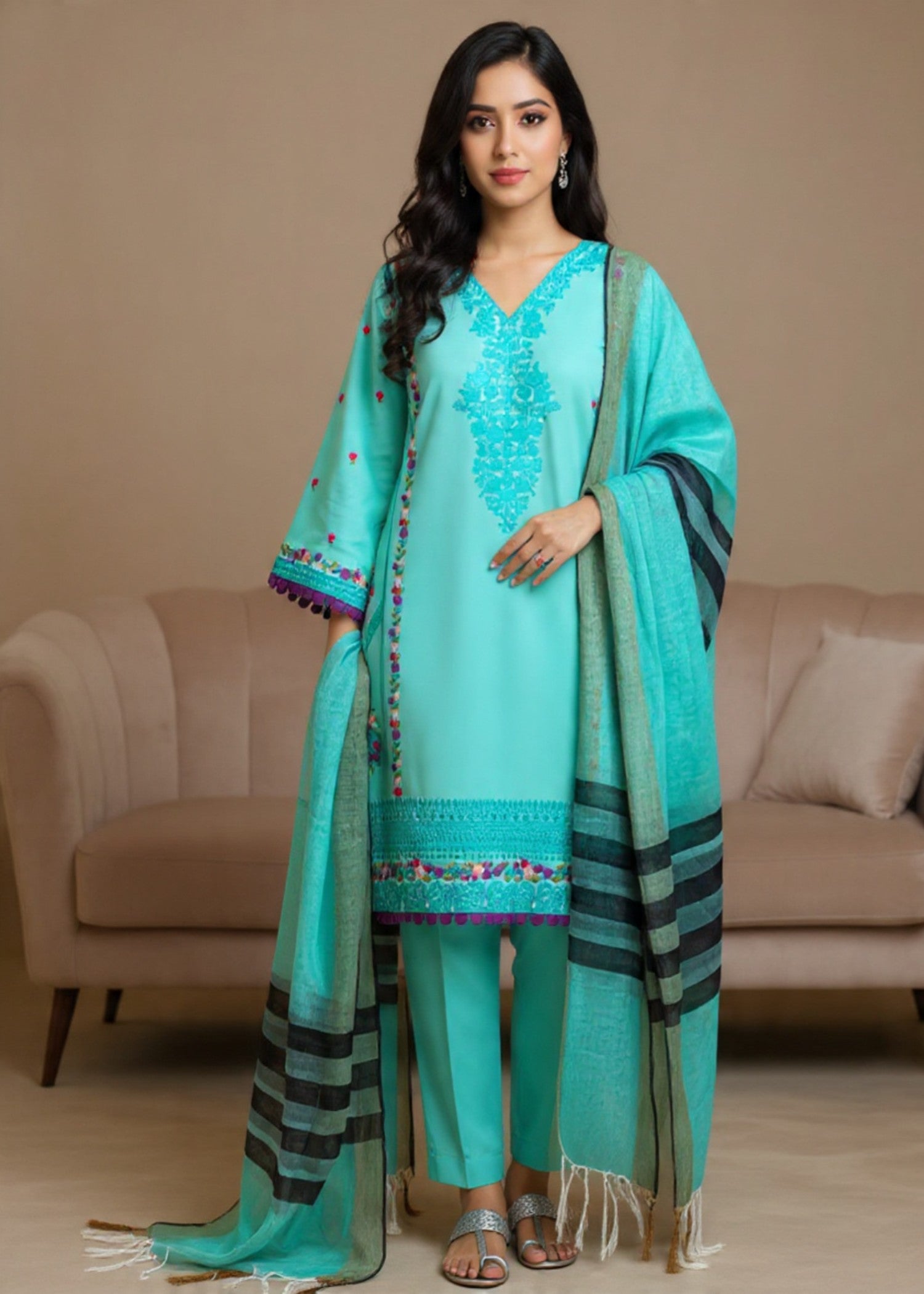 lawn cotton Unstitched in Aquamarine