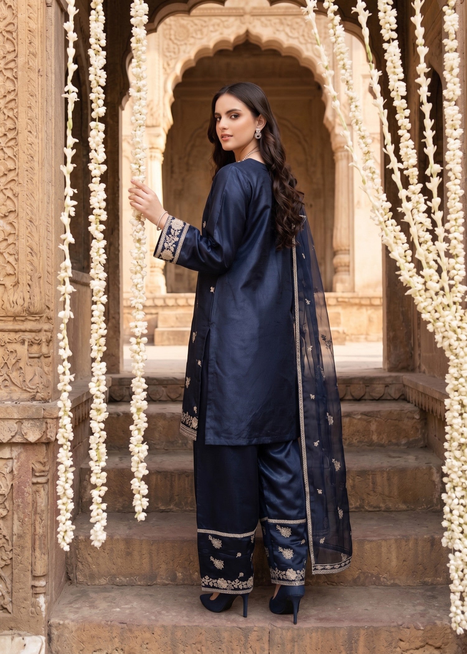kattan silk Kurta Set in Navy blue