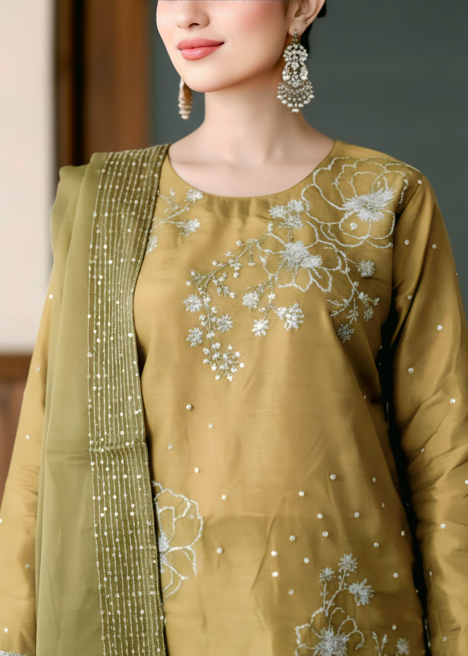 polyester kattan silk Kurta Set in Mustard