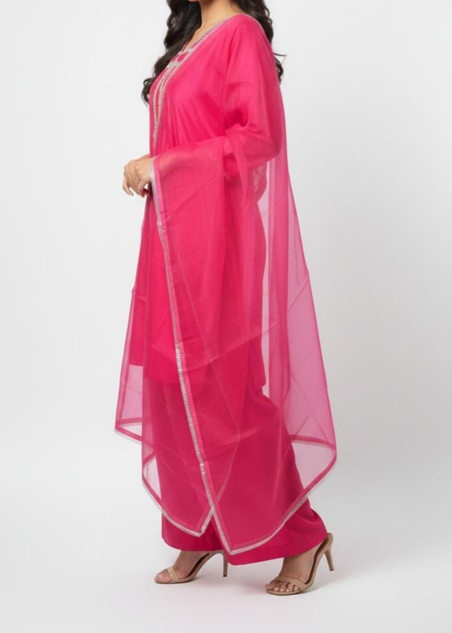 pk grip silk Kurta Set in Hot pink