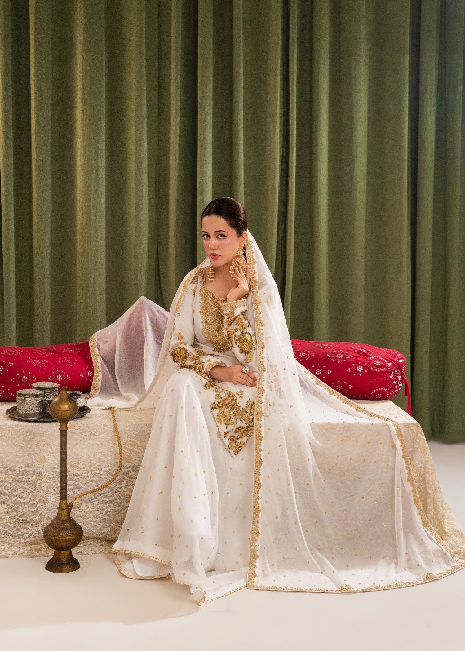 crinkle chiffon Lehenga in White