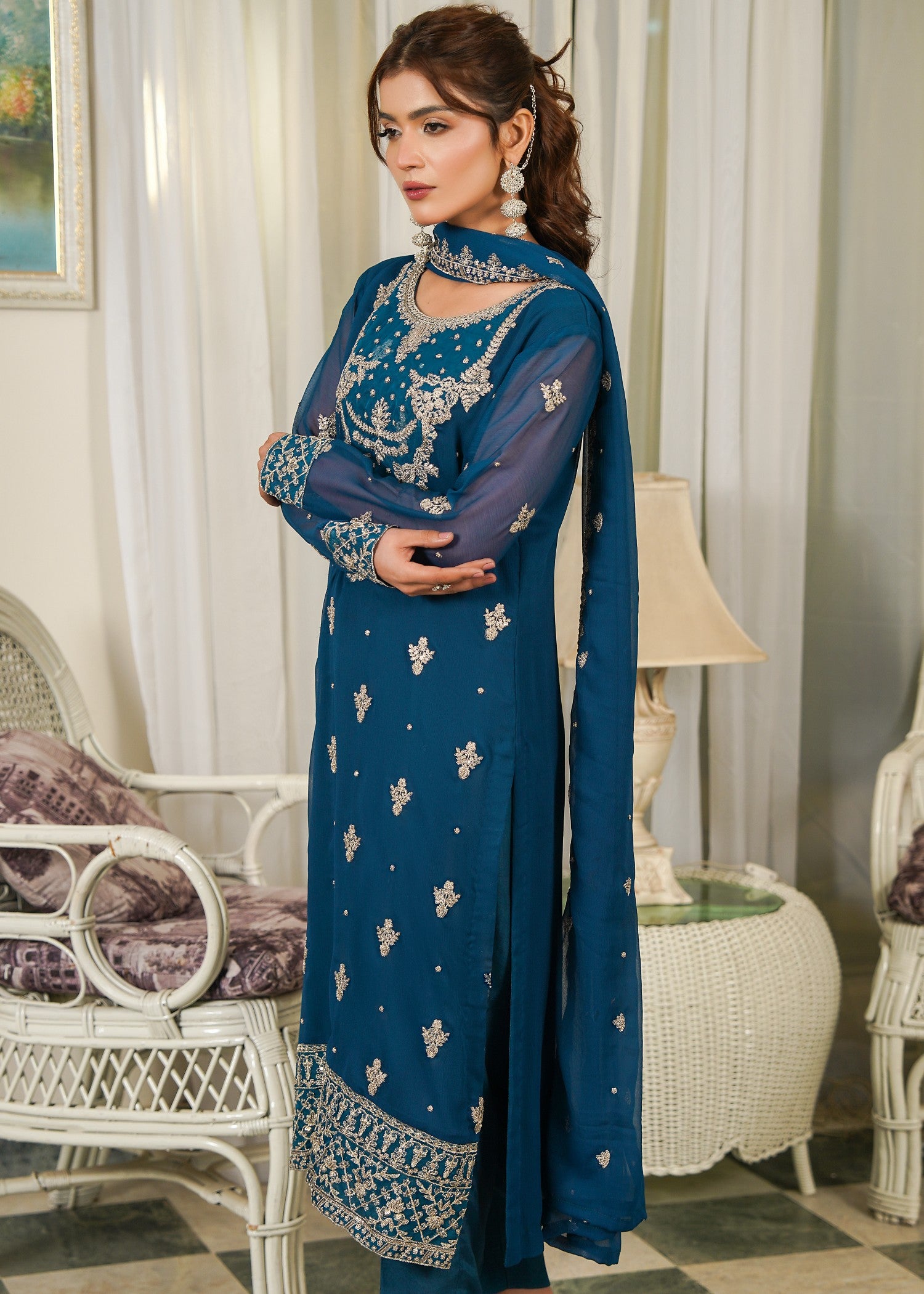chiffon Unstitched in Azure