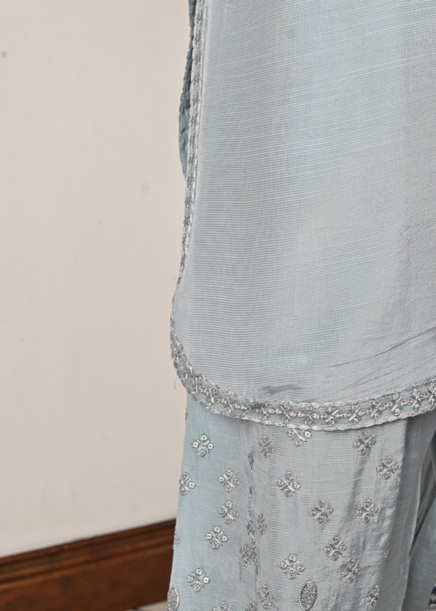 viscose raw silk Kurta Set in Light blue