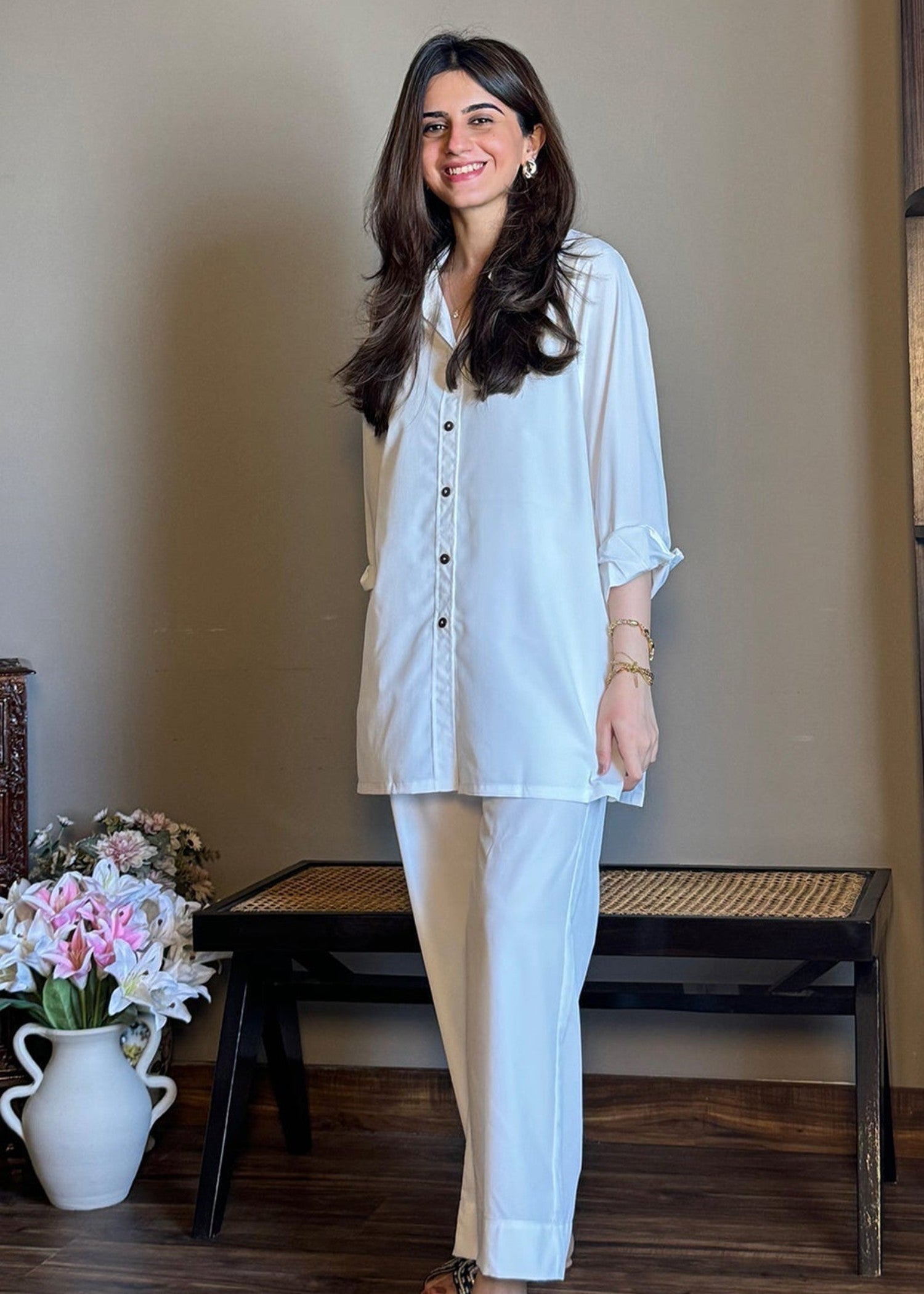 crepe Co ord Sets in White