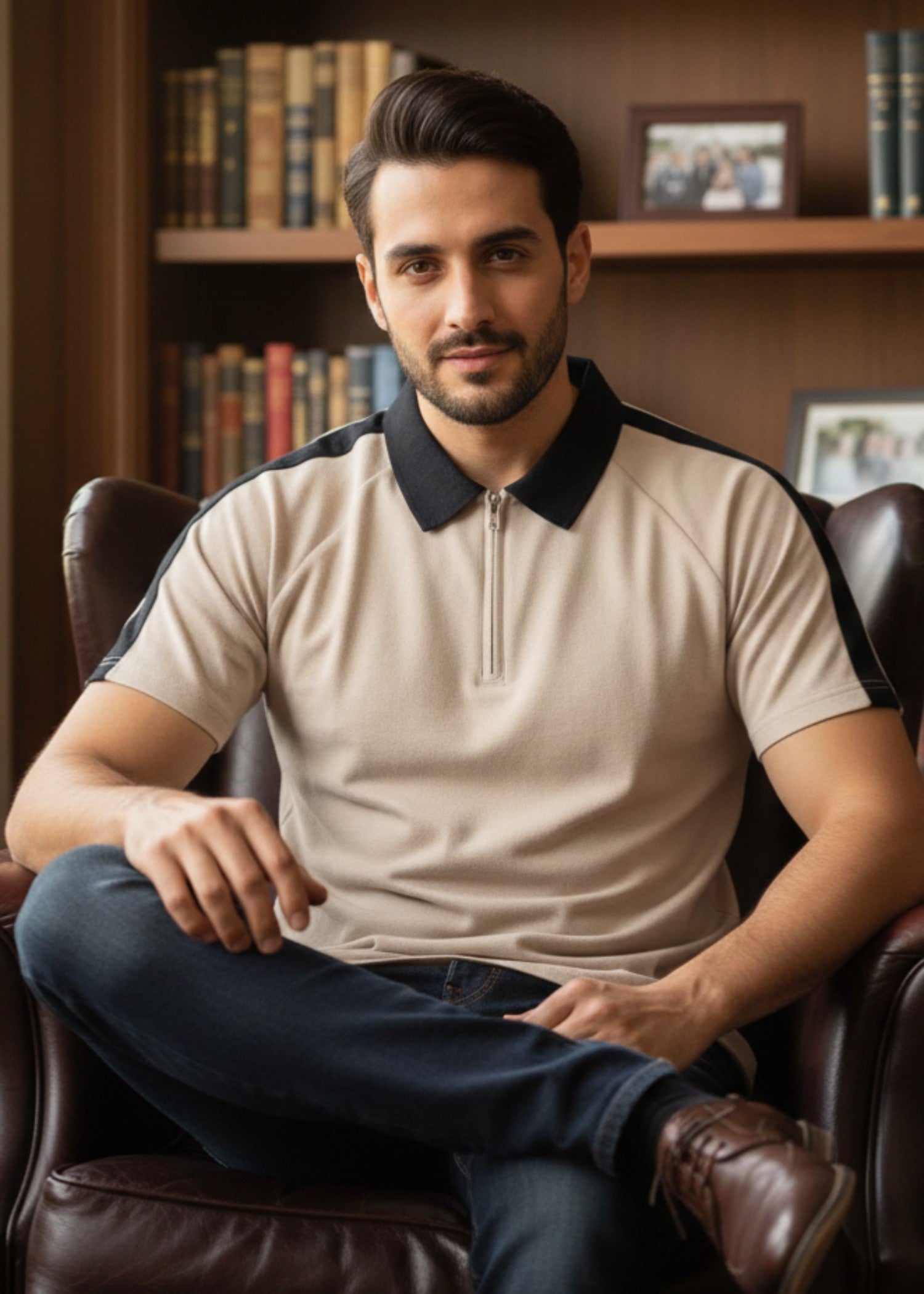 cotton pique Polo Shirt in Tan brown