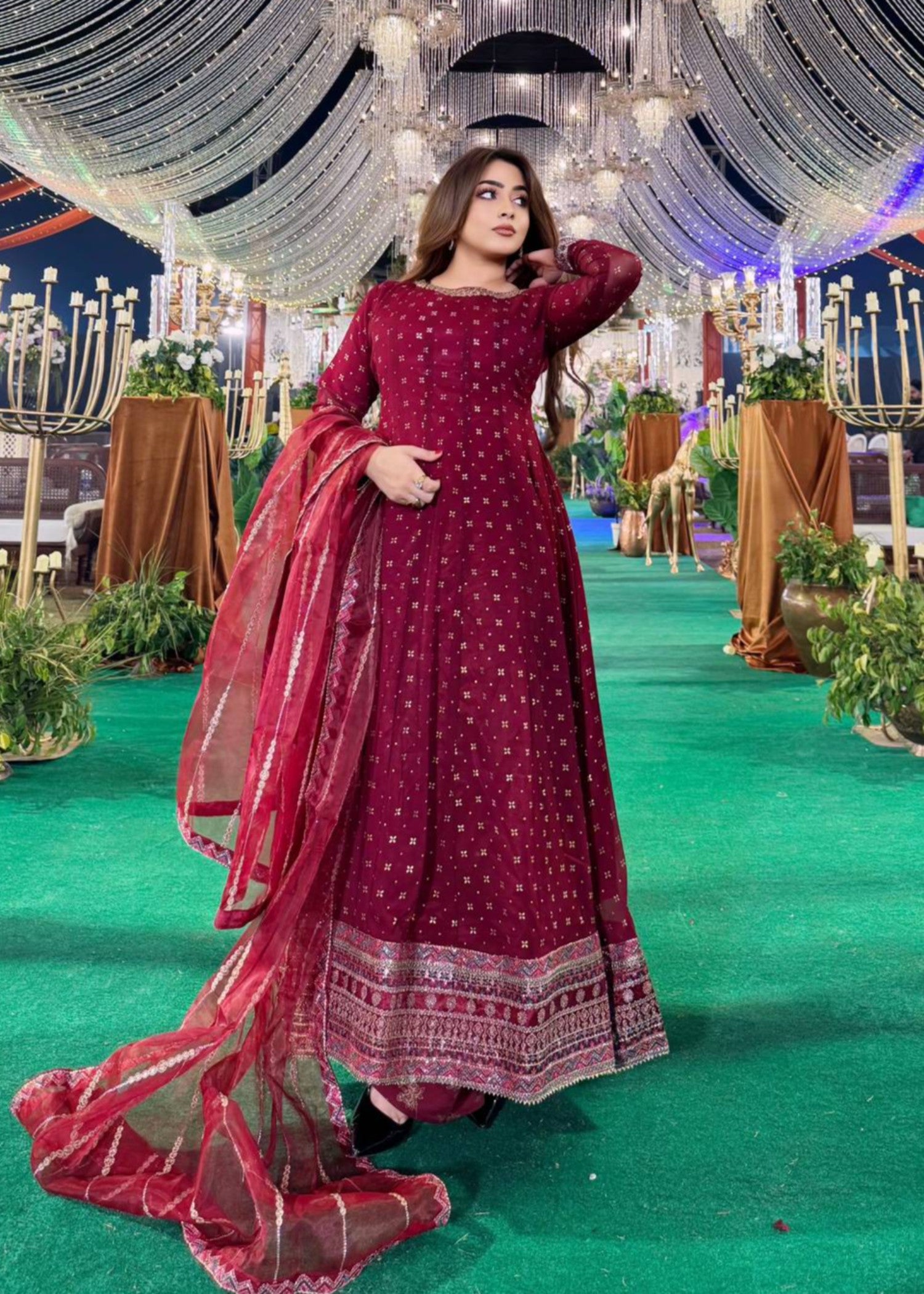 crinkle chiffon Maxi in Maroon
