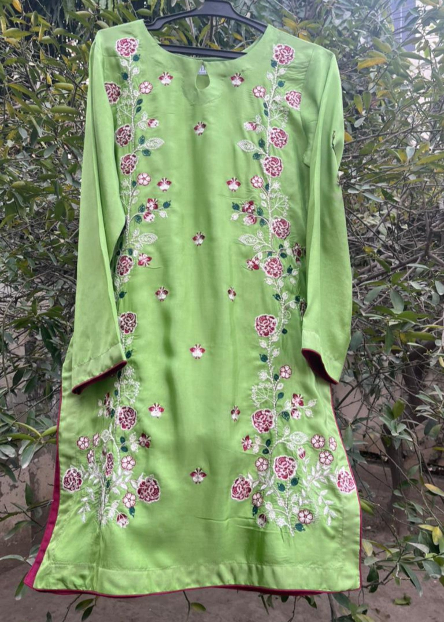 silk Kurta Set in Apple green