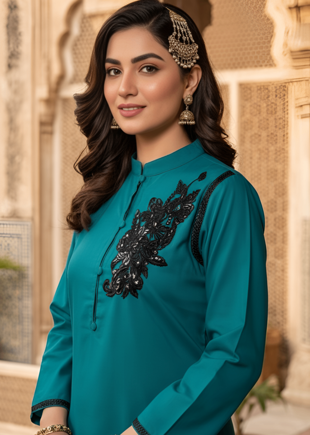 khaddar Kurta Set in Sea green
