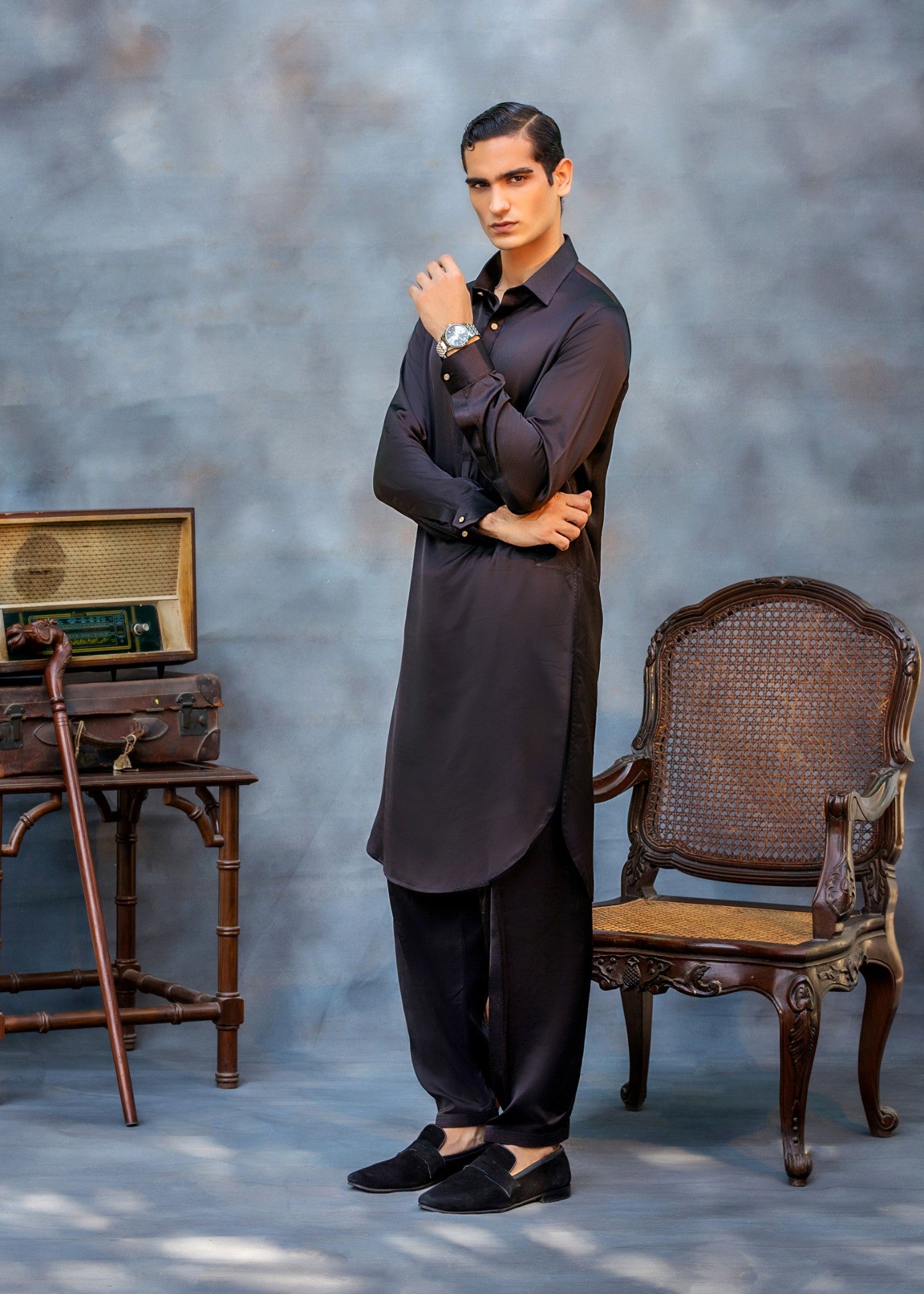 silk Shalwar Kameez in Black
