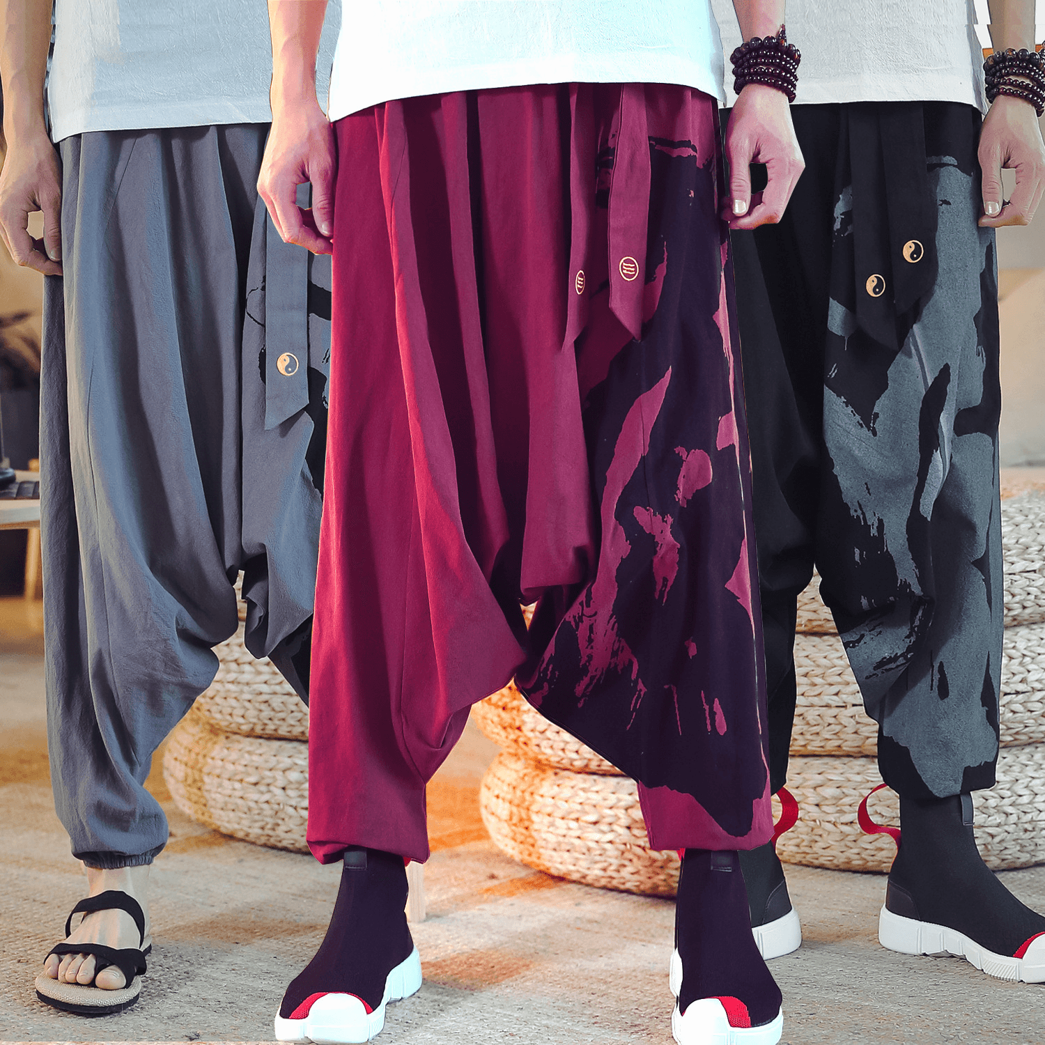 Loose Cropped Trousers with Bouquet Feet Trousers Men