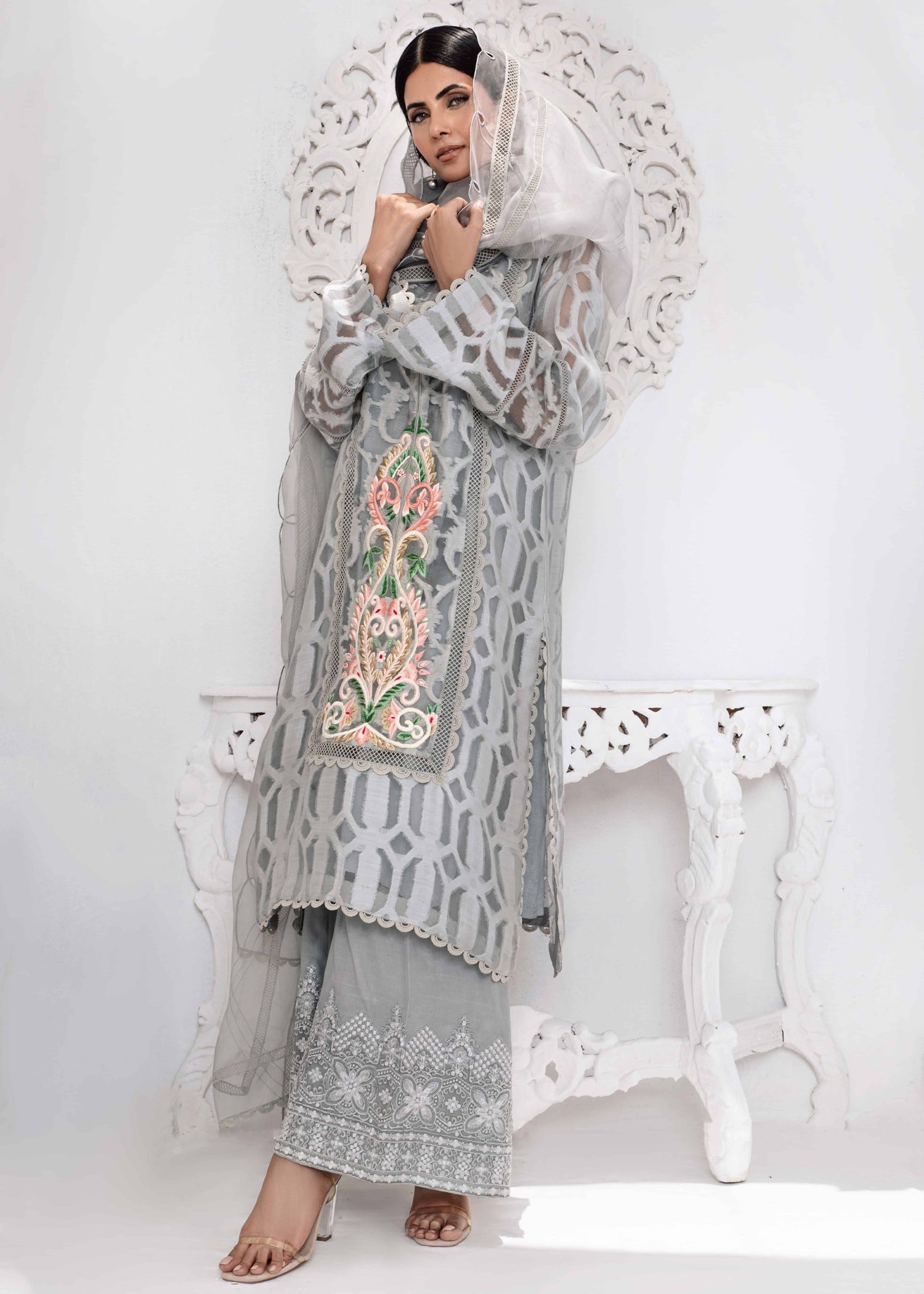organza Kurti in Grey