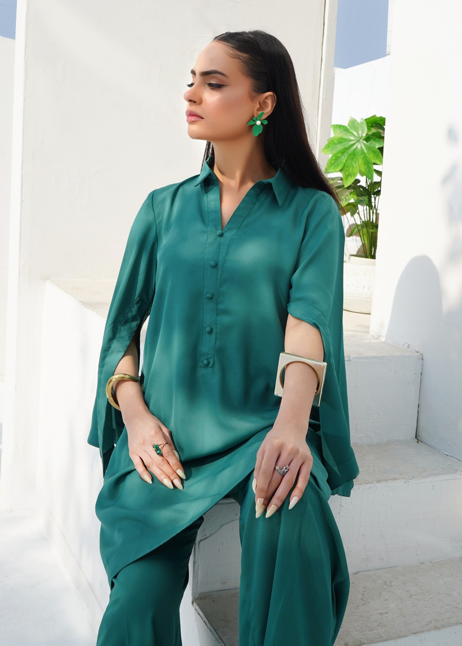 silk georgette Co Ord Sets in Teal
