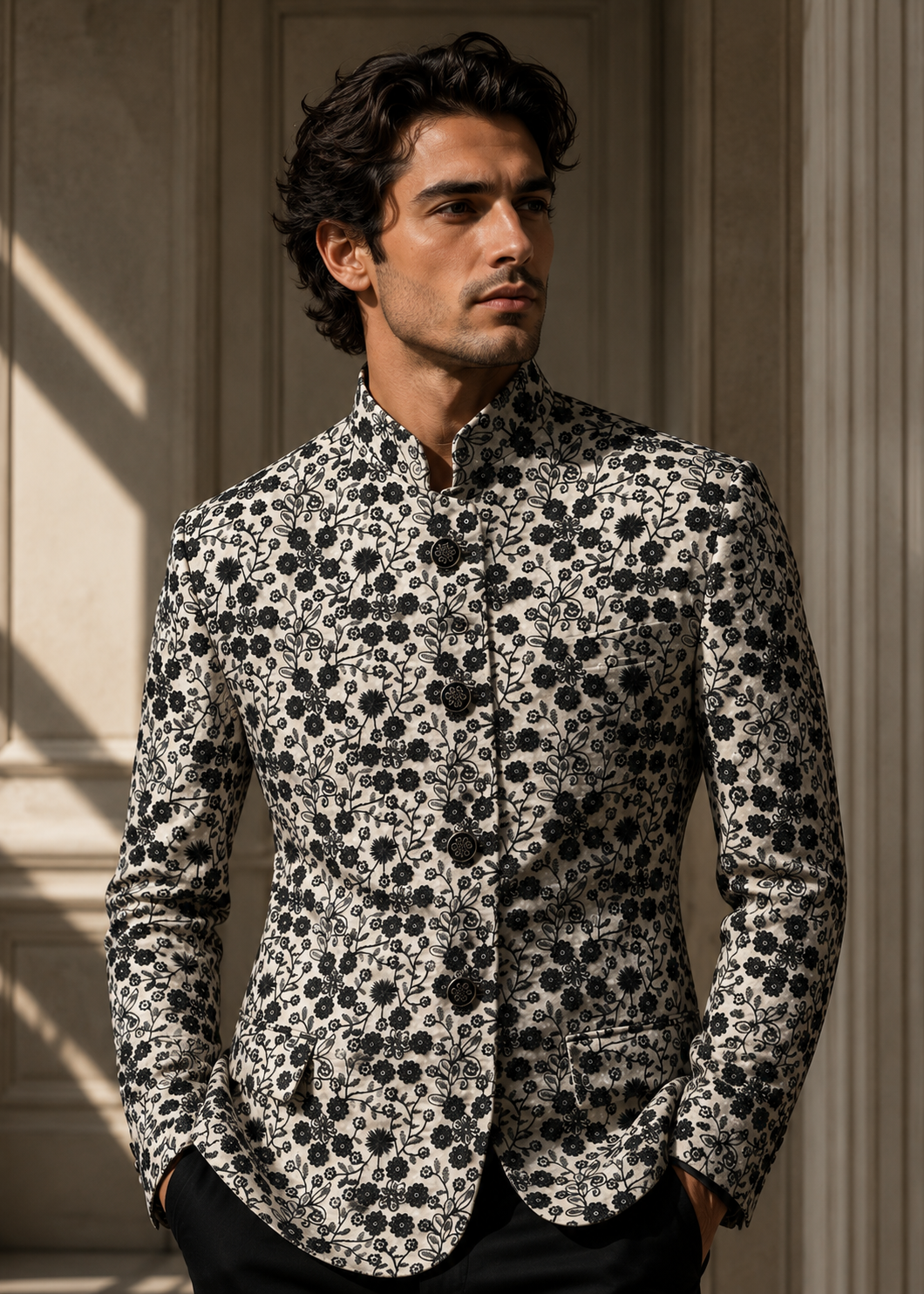 silk Prince Coat in White, black