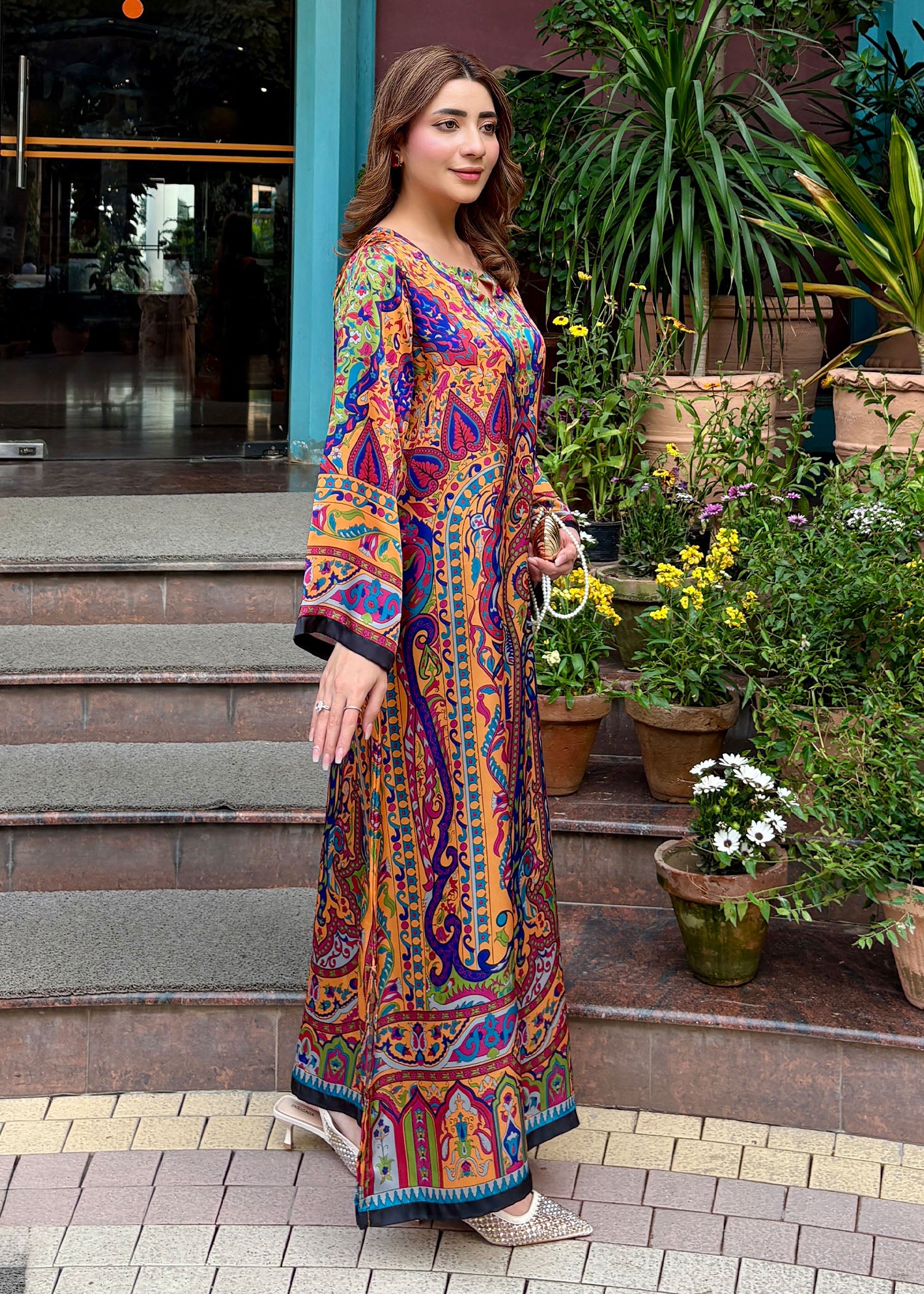 satin silk Kaftan in Multi